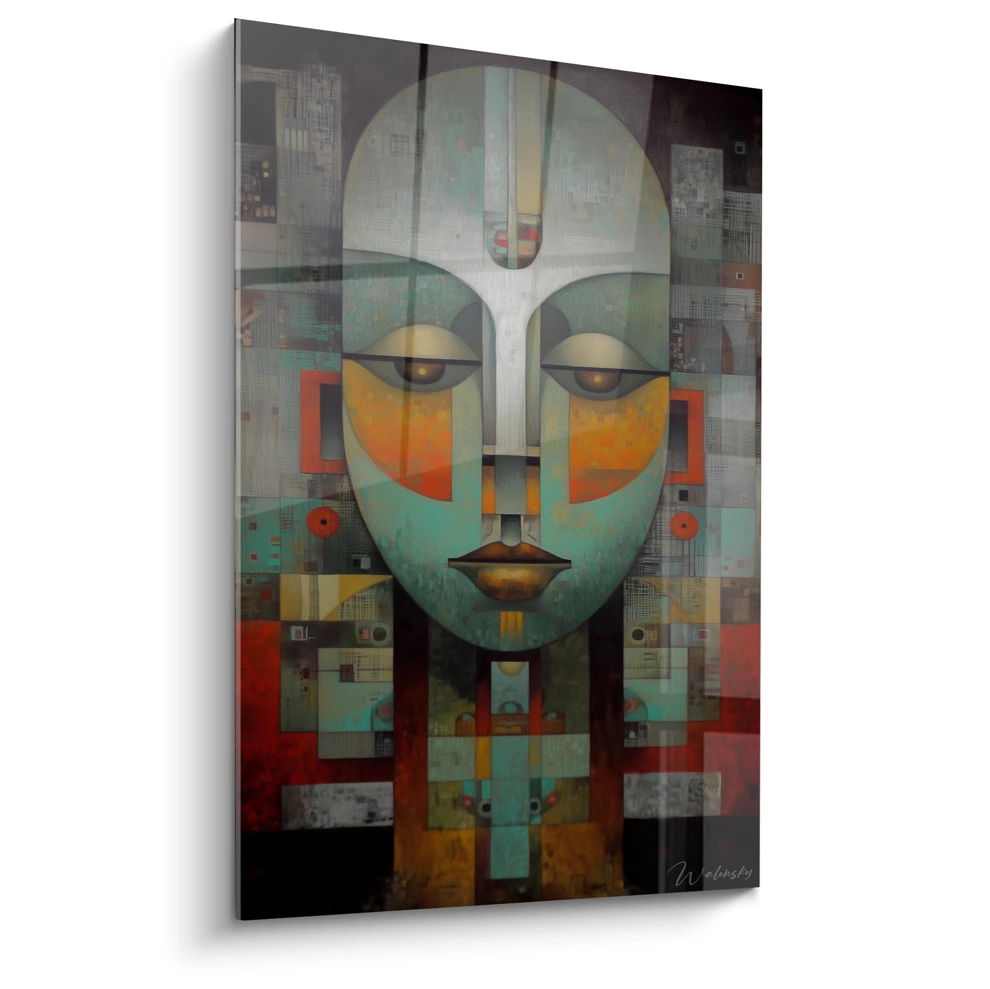 Tableau mural masque africain moderne de Walensky avec des couleurs vives et un design contemporain