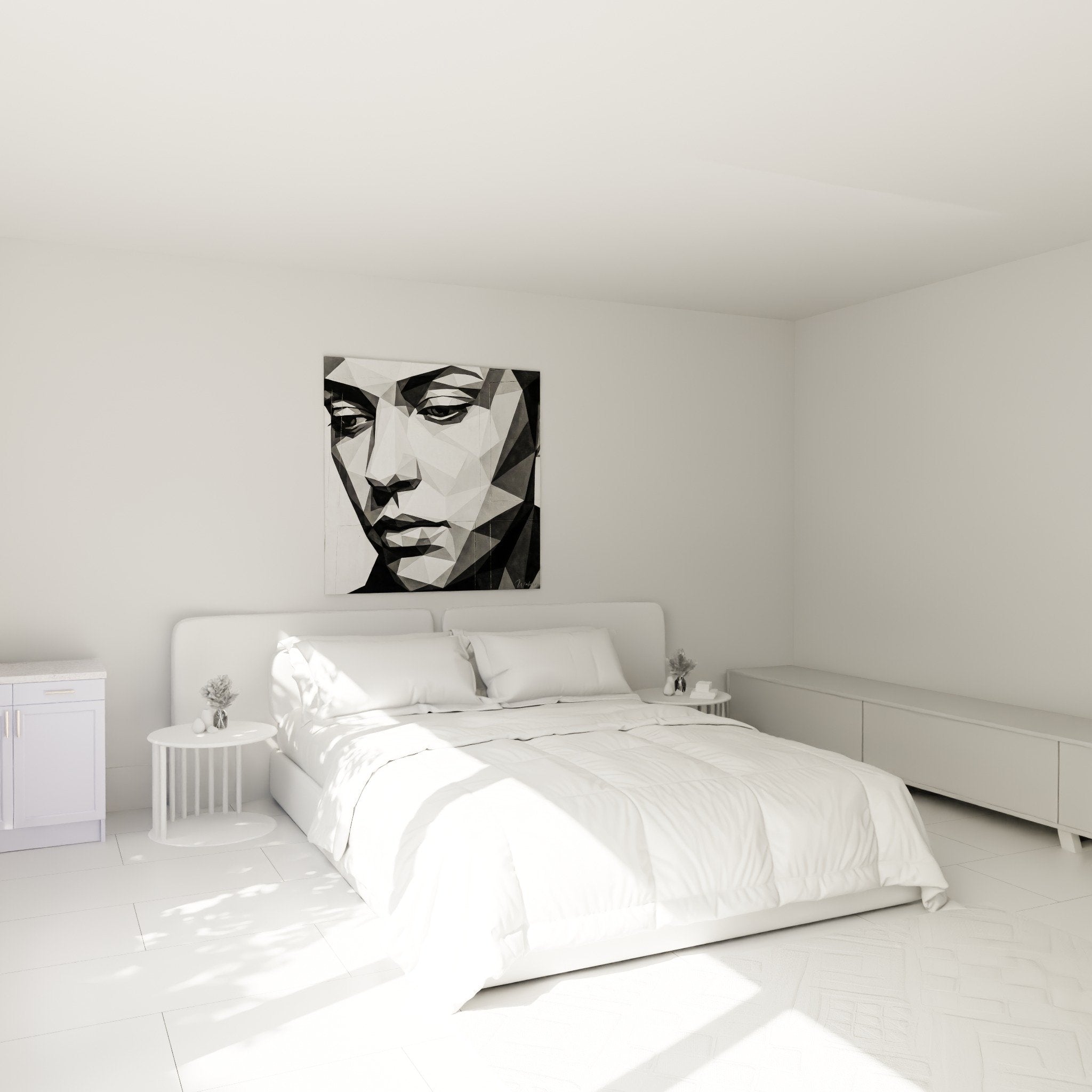 Polygonales Gesicht Kunstwerk schwarz weiß modernes Schlafzimmer Wanddekoration geometrische Street Art
