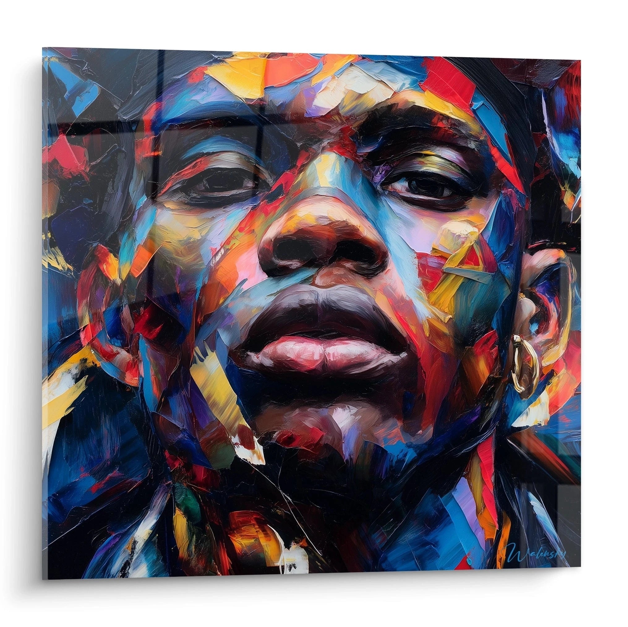 Tableau mural Walensky représentant un visage africain coloré avec des teintes vives et dynamiques