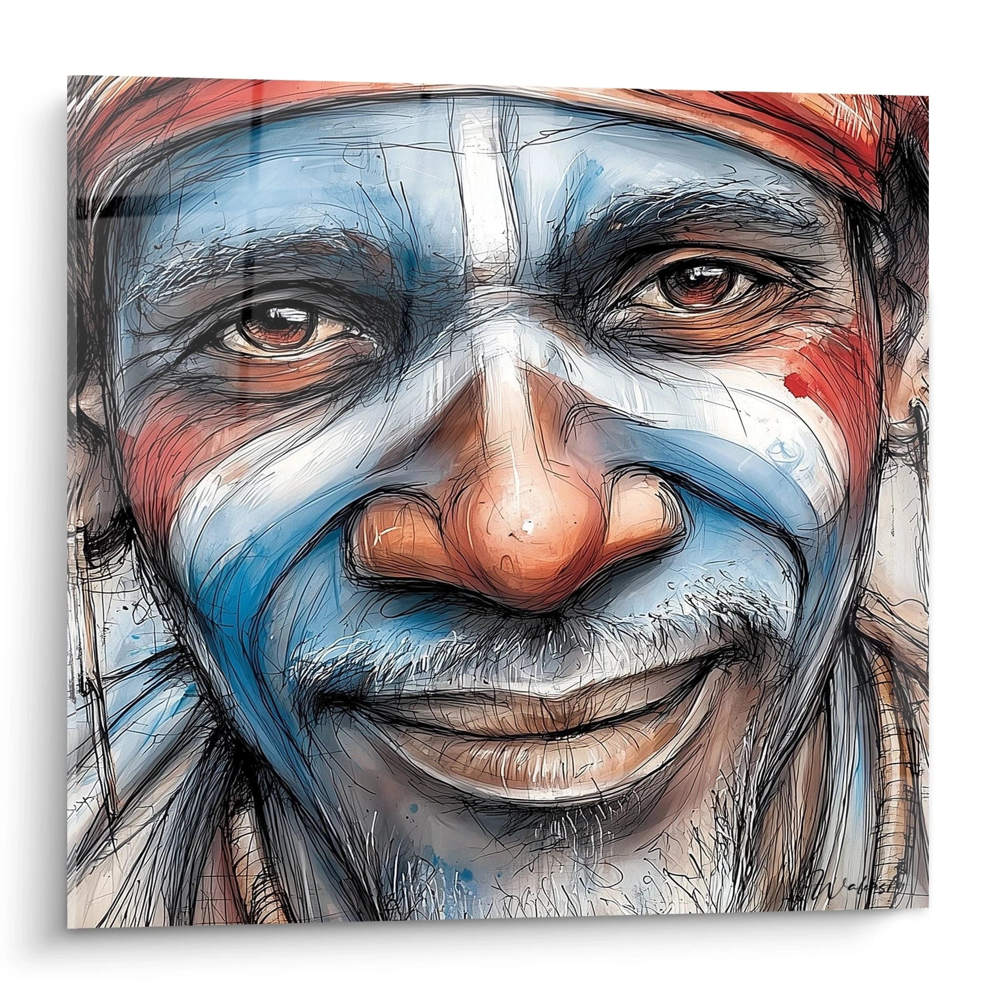 Tableau mural visage africain avec un homme souriant aux peintures faciales colorées