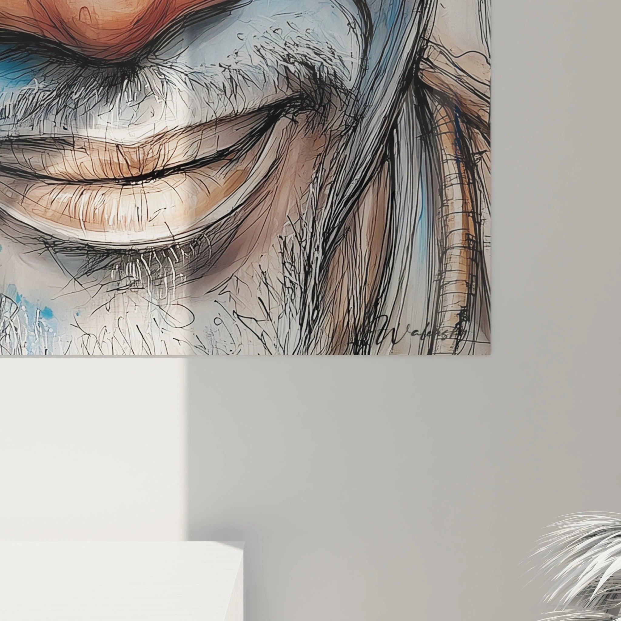 Tableau visage africain de Walensky avec des détails colorés et expressifs au style contemporain