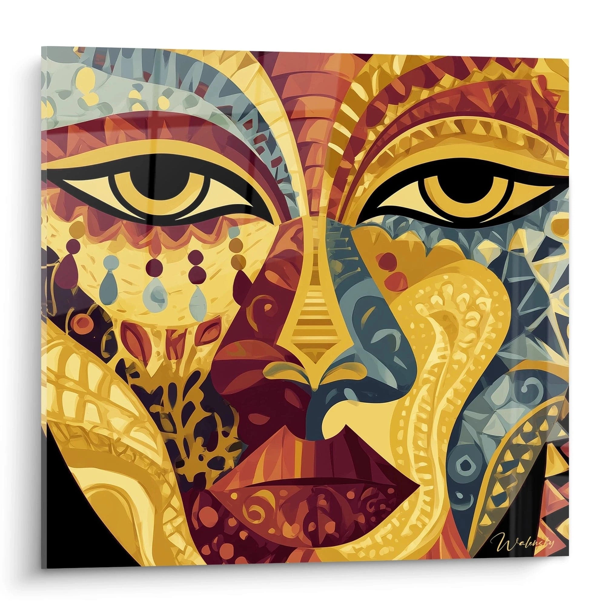 Tableau mural masque africain avec des motifs colorés et des détails artistiques uniques