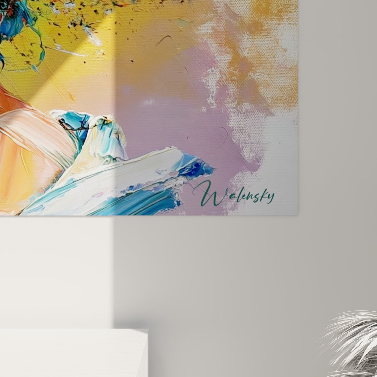 Empâtements épais de peinture bleu marine et jaune ocre se mêlant en coulures denses sur la toile