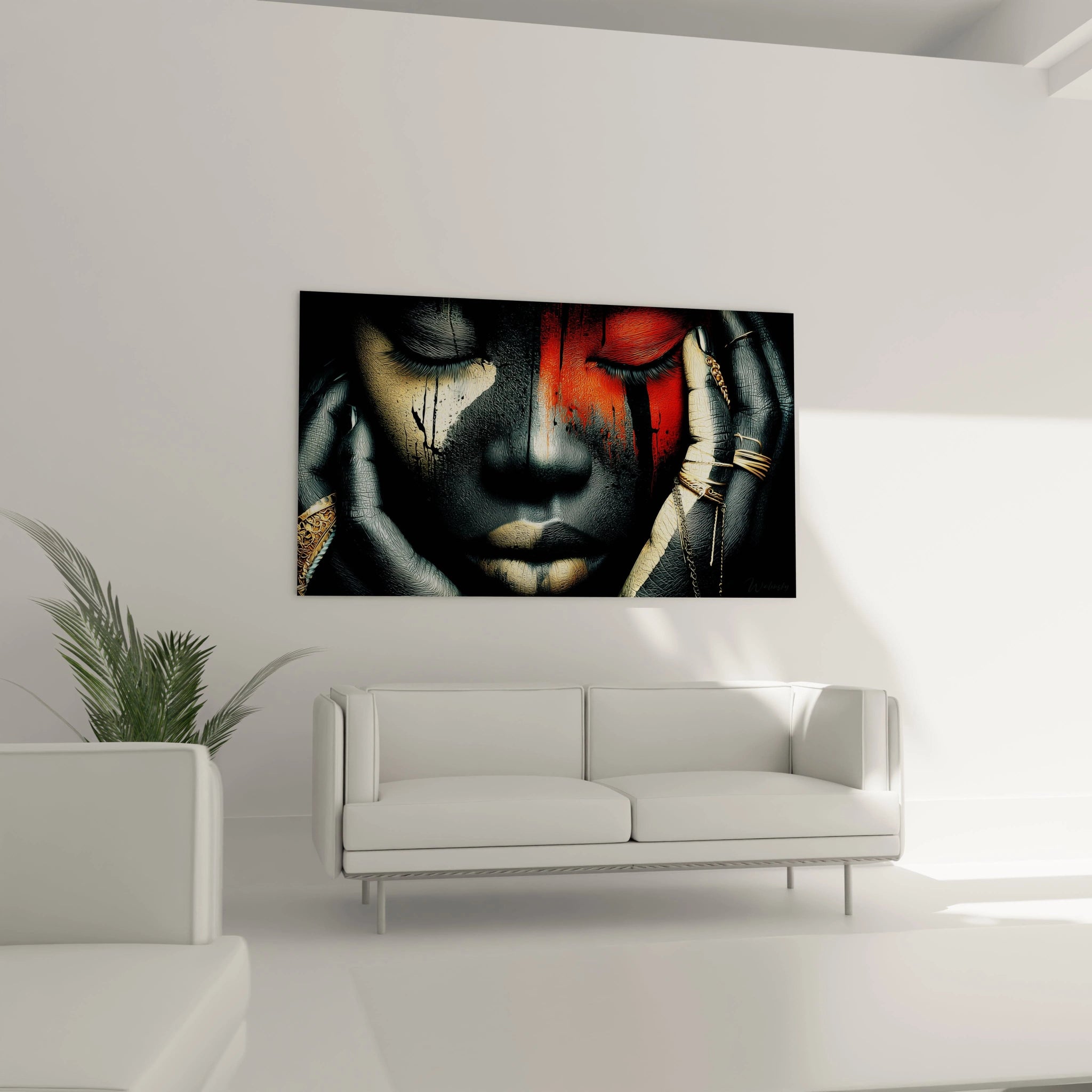 Tableau mural visage africain avec des couleurs vibrantes et des détails artistiques modernes