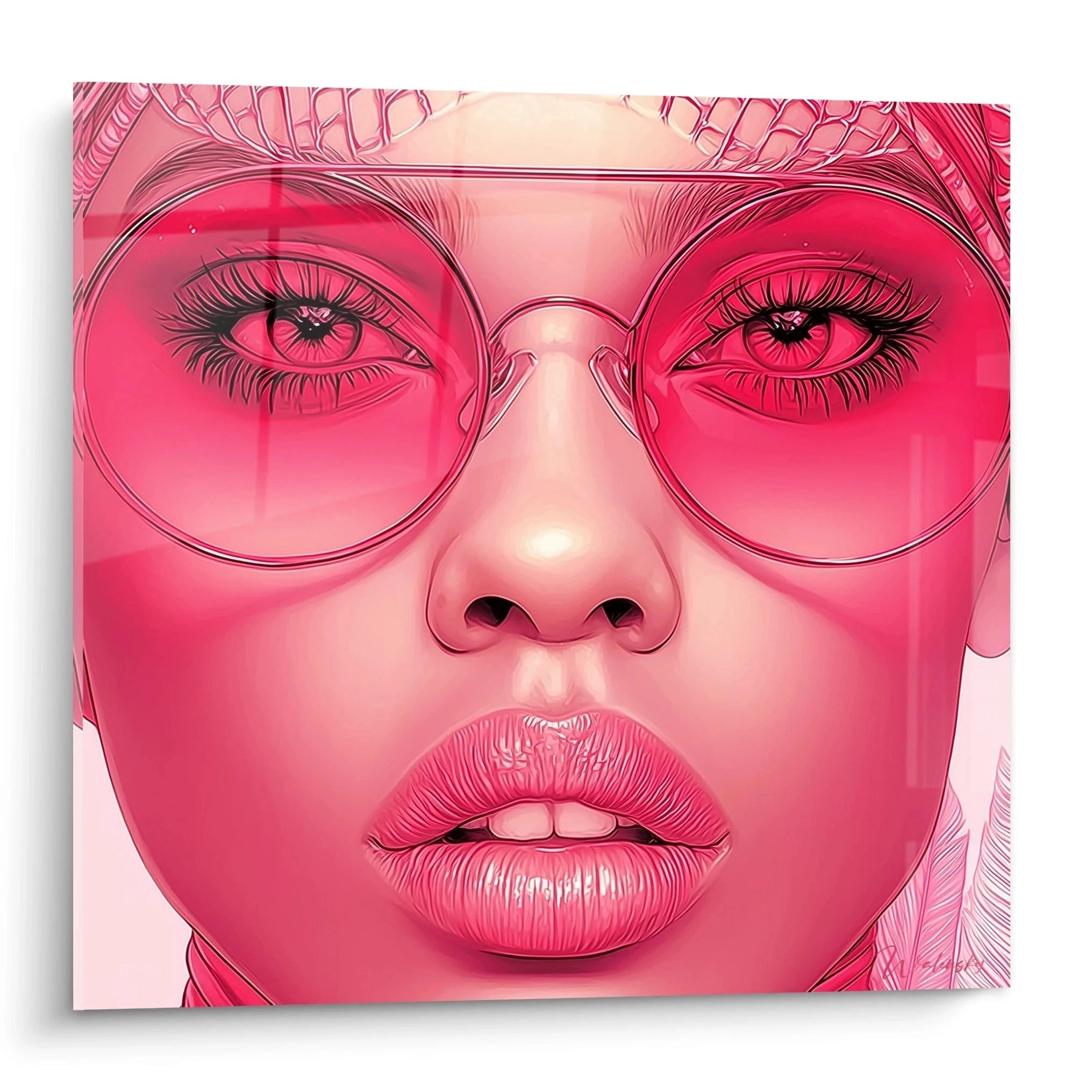 Tableau mural visage africain moderne aux couleurs vives et stylisées, mettant en avant des lunettes roses