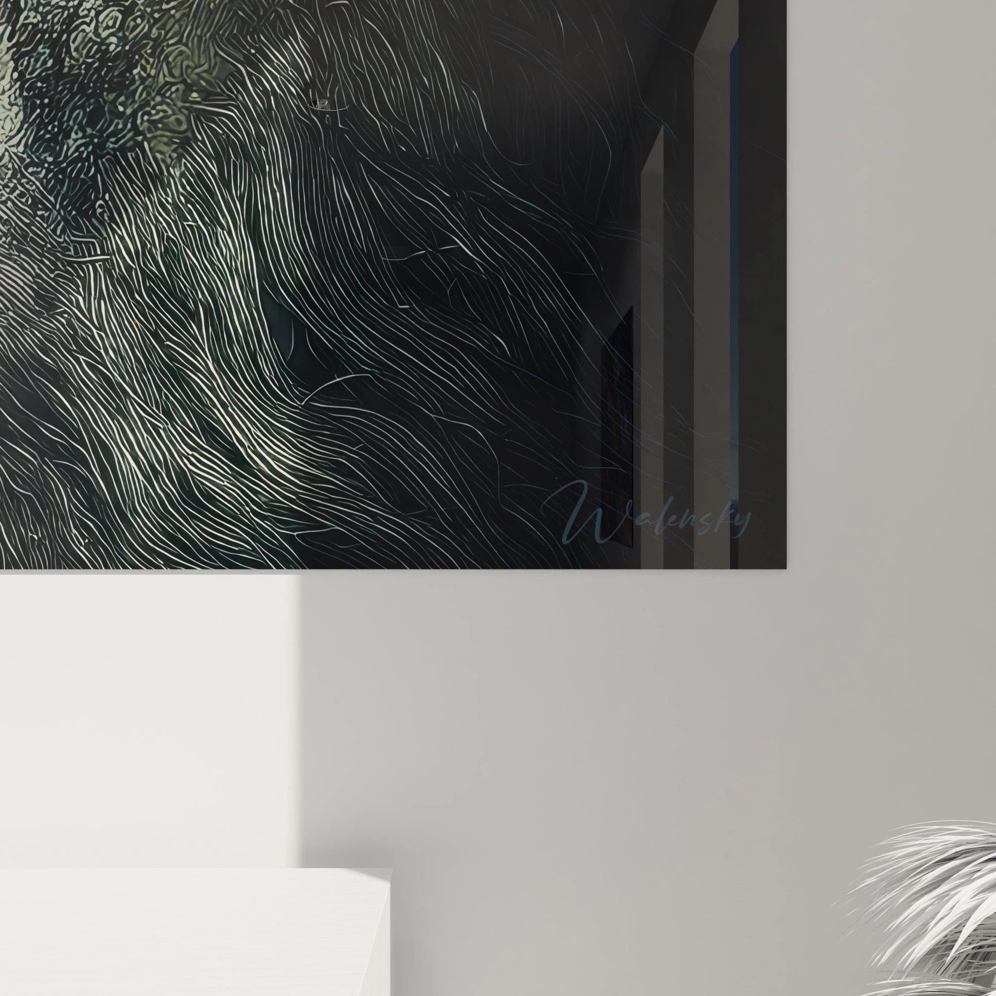 Vue ensemble tableau mural Bigfoot visage mystérieux décoration intérieur art fantastique