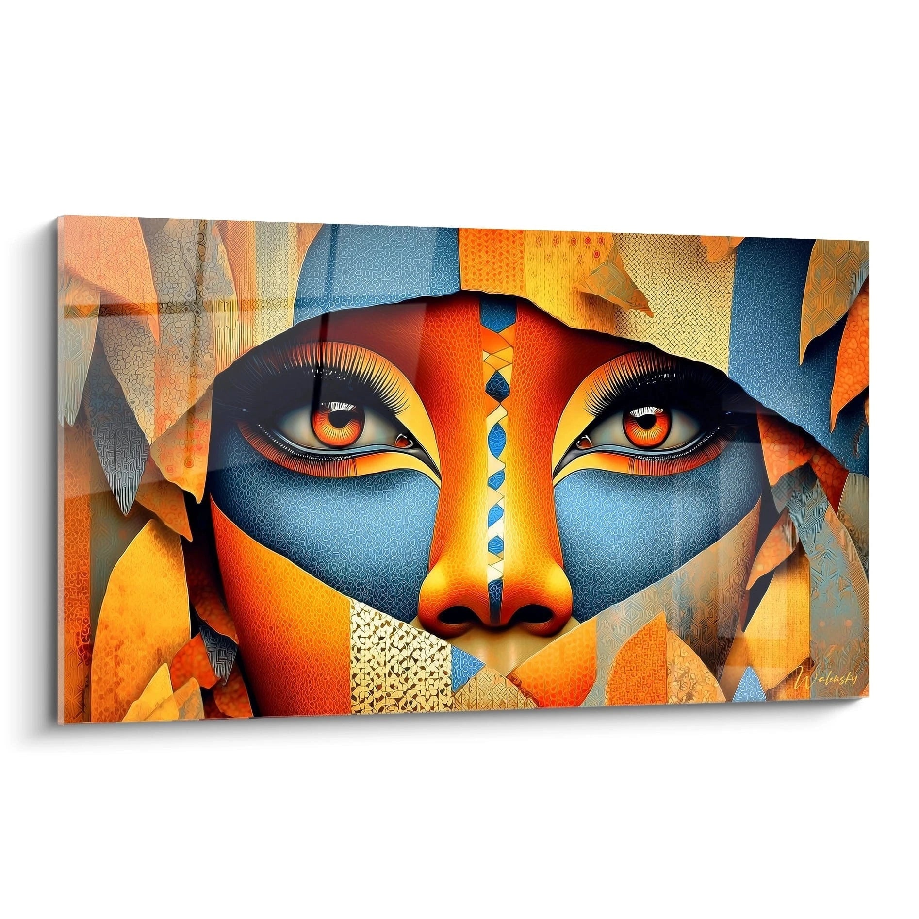 Tableau mural visage africain moderne avec des couleurs vives et des motifs artistiques captivants