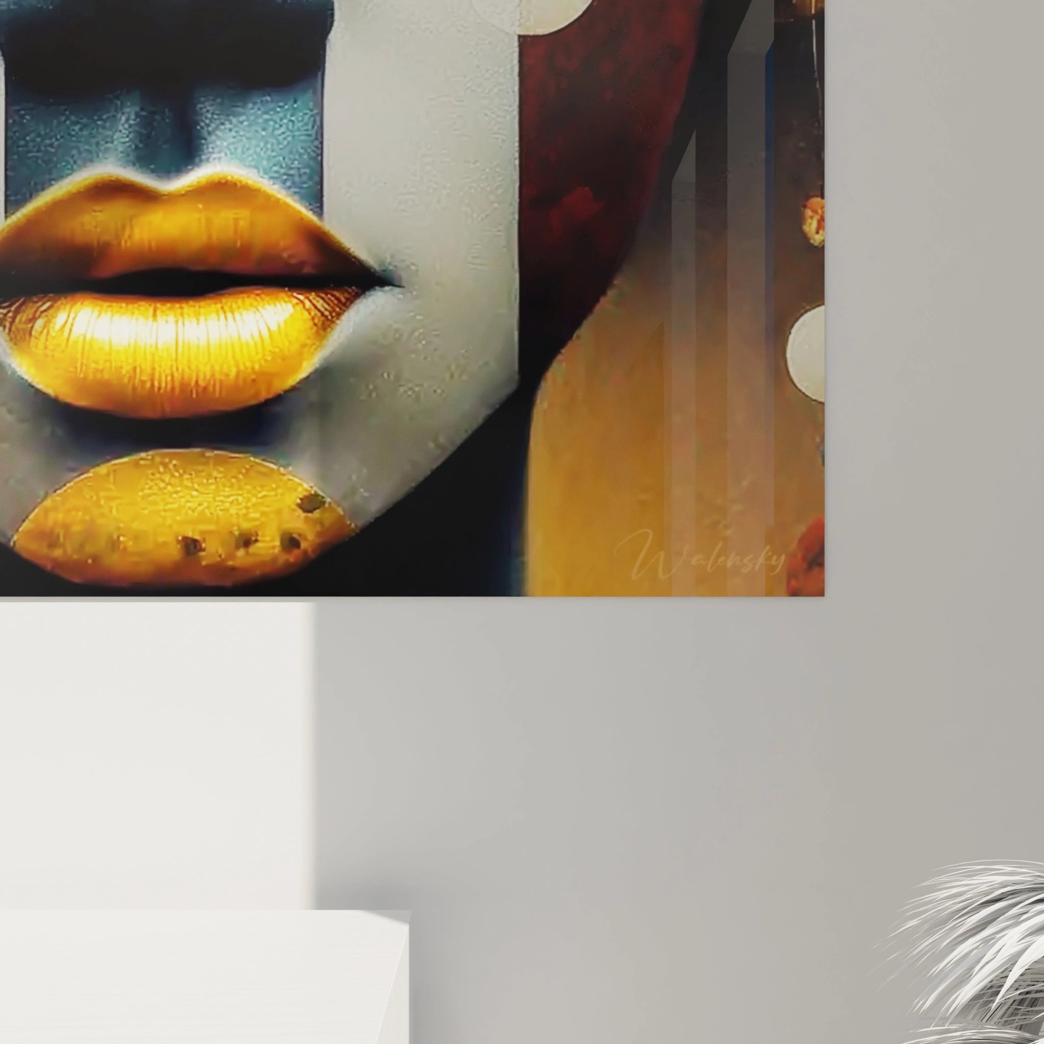 Tableau visage peint africain avec des couleurs vives et des détails artistiques modernes de Walensky