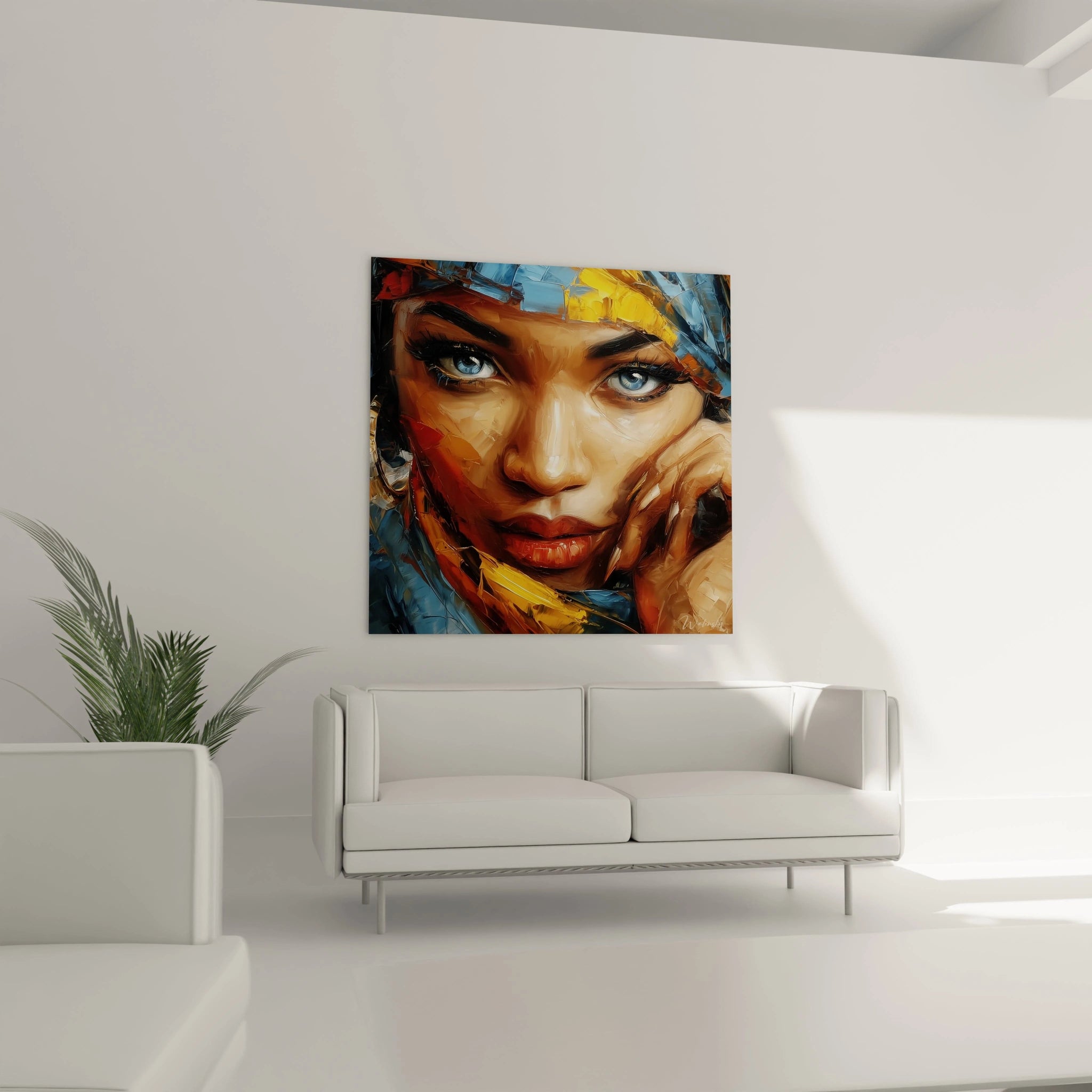 Tableau visage africain contemporain de Walensky, représentant un portrait vibrant et coloré d'une femme