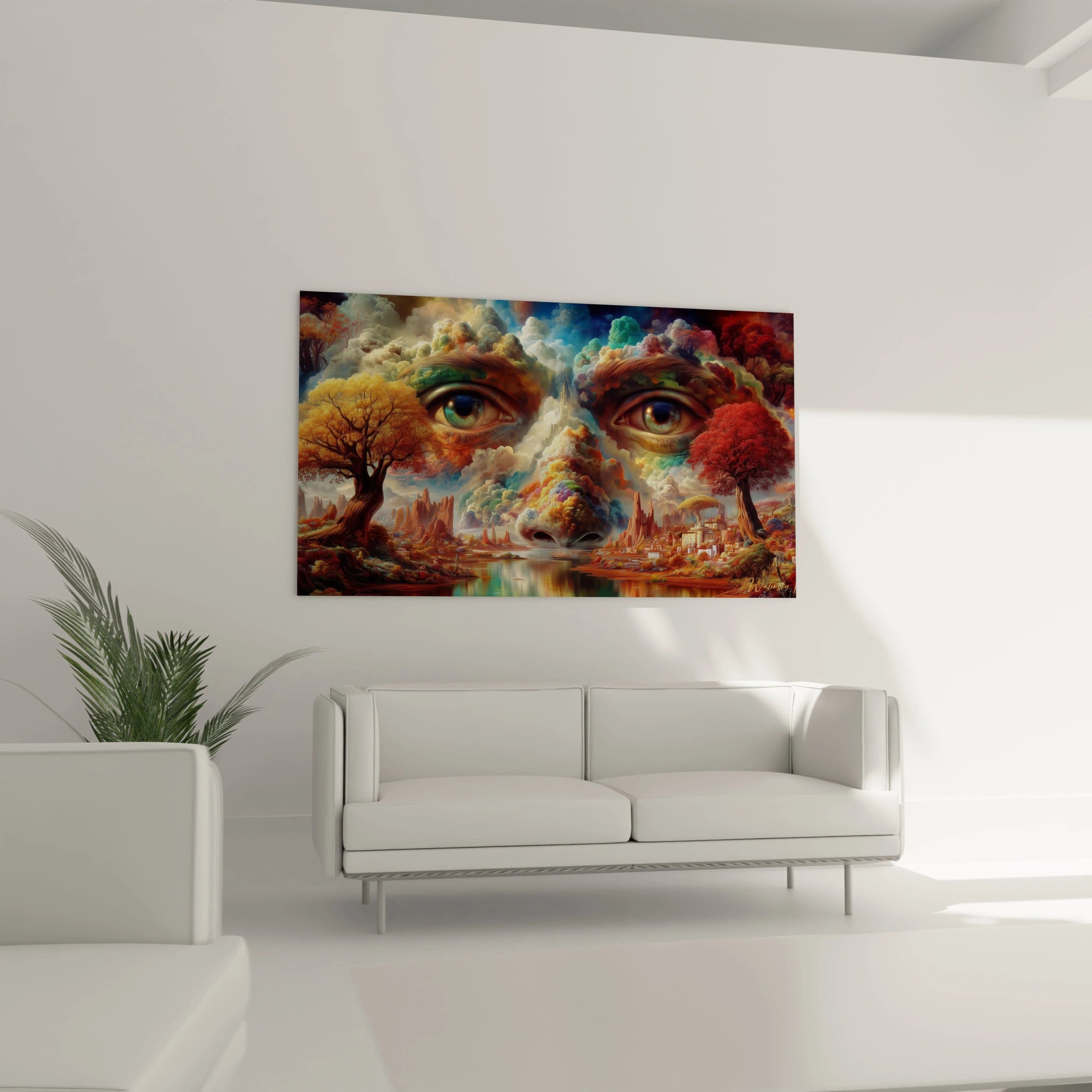 tableau surréaliste visage Walensky grand format paysage de visage coloré au dessus canapé pour décoration salon moderne