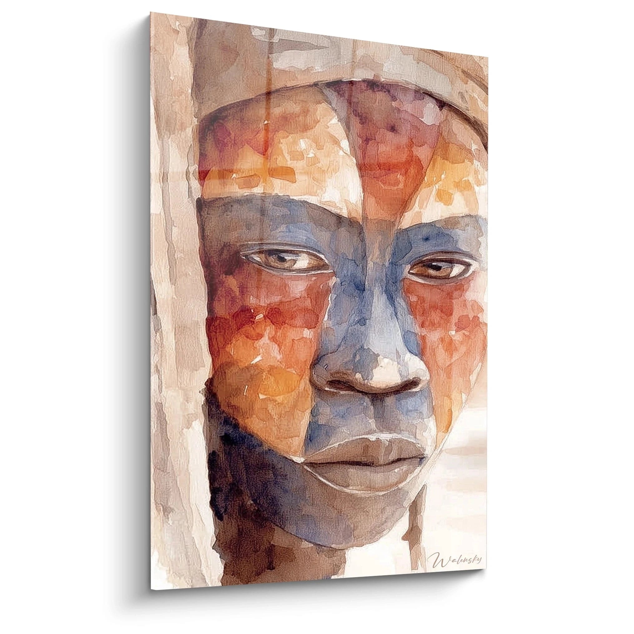 Tableau mural visage africain peint à la main par Walensky, aux couleurs riches et vives