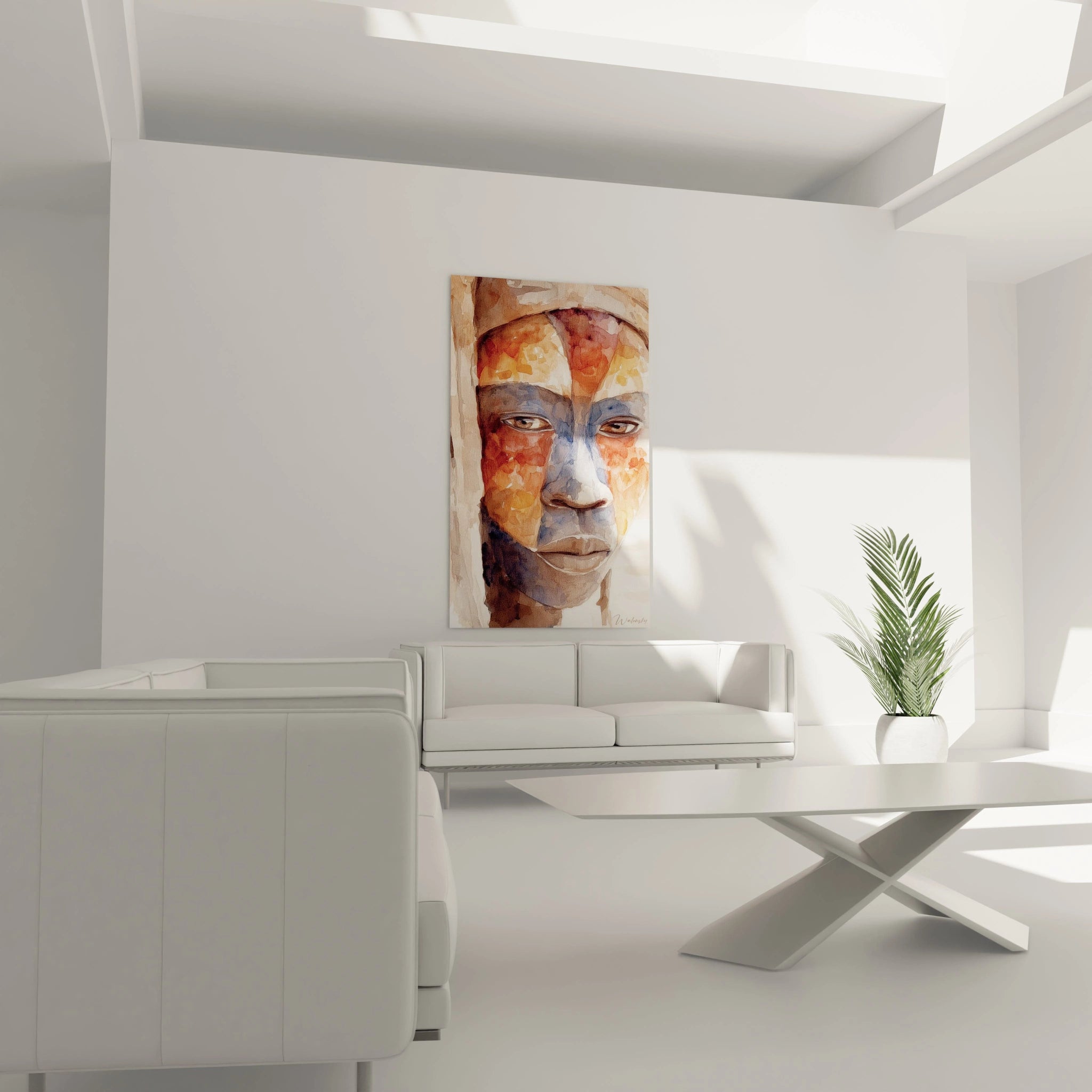 Tableau mural visage africain de Walensky, illustrant des couleurs vives et un style moderne