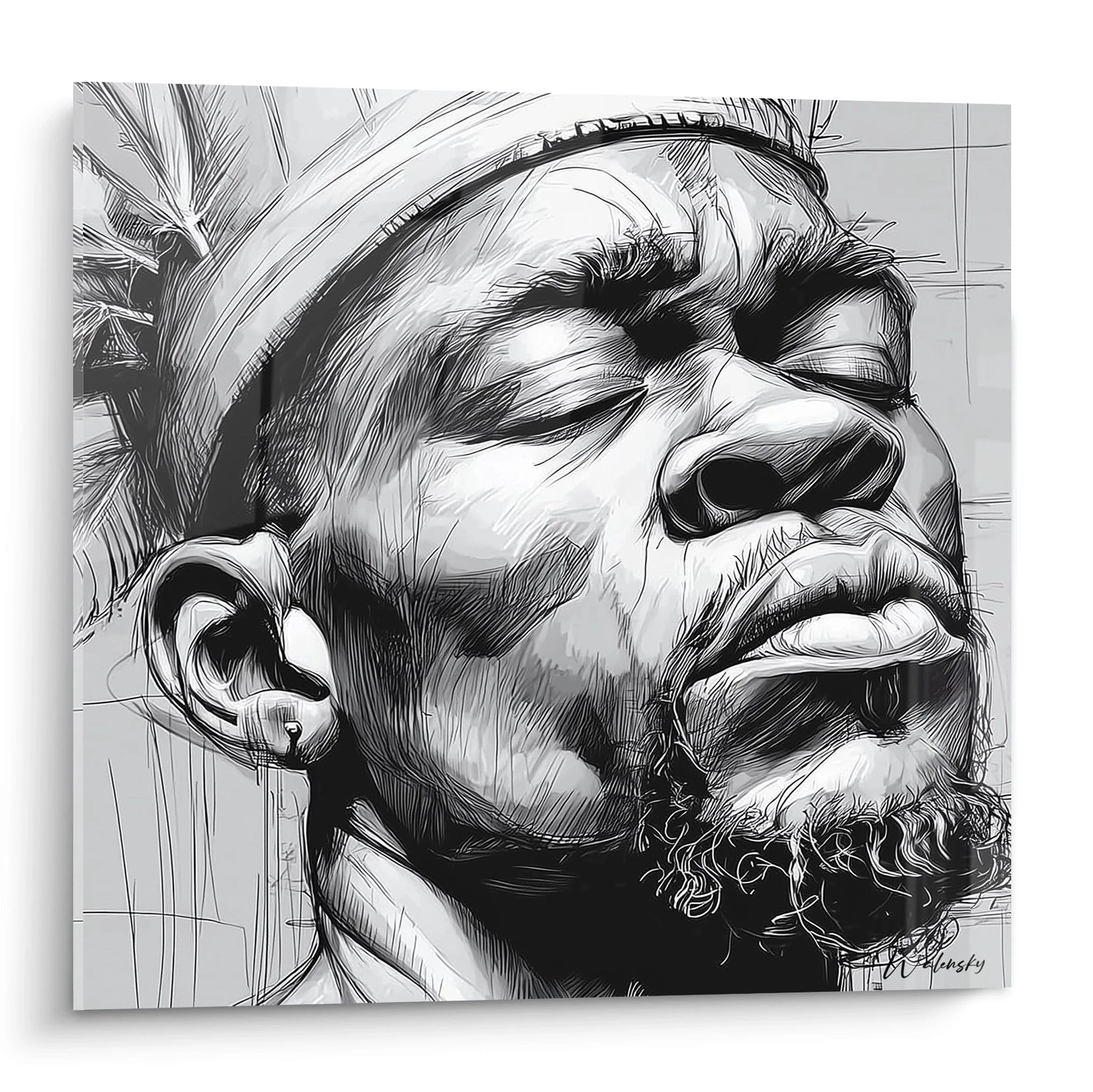 Tableau mural visage africain en noir et blanc représentant un homme avec un regard serein