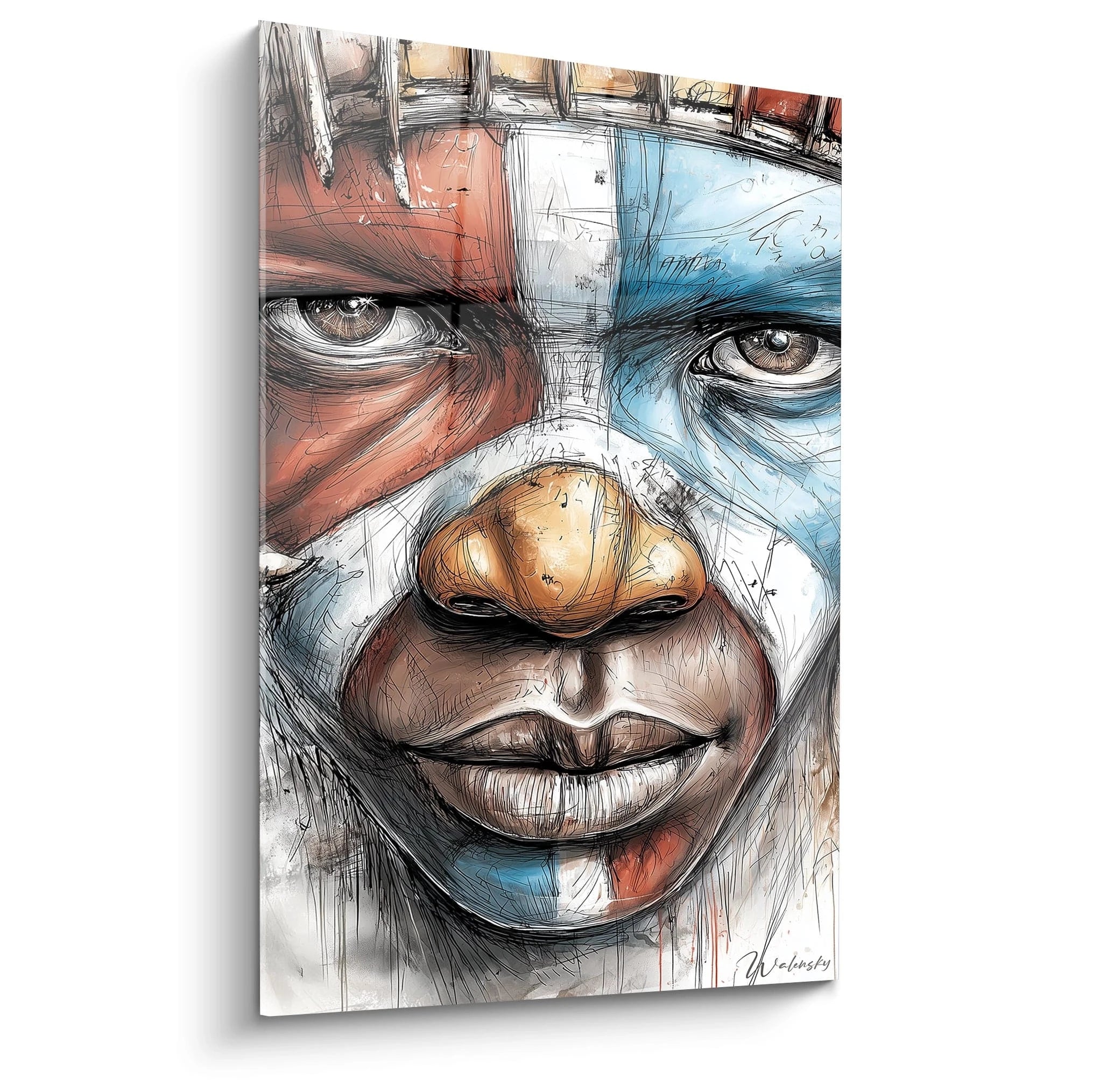 Tableau mural visage africain moderne avec des couleurs vives et un style artistique distinctif
