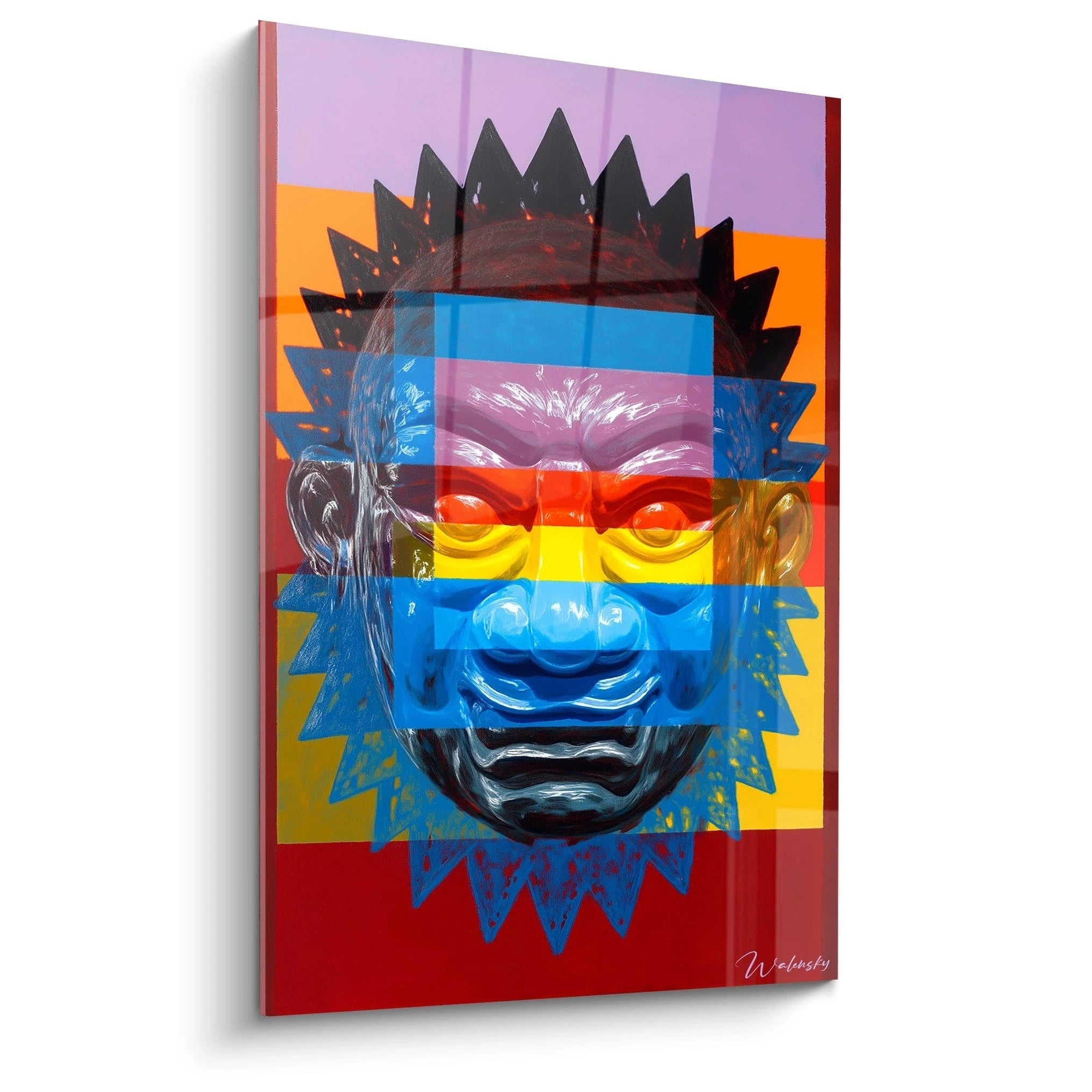 Walensky tableau visage contemporain multicolore en impression acrylique masque stylisé pour decoration murale moderne