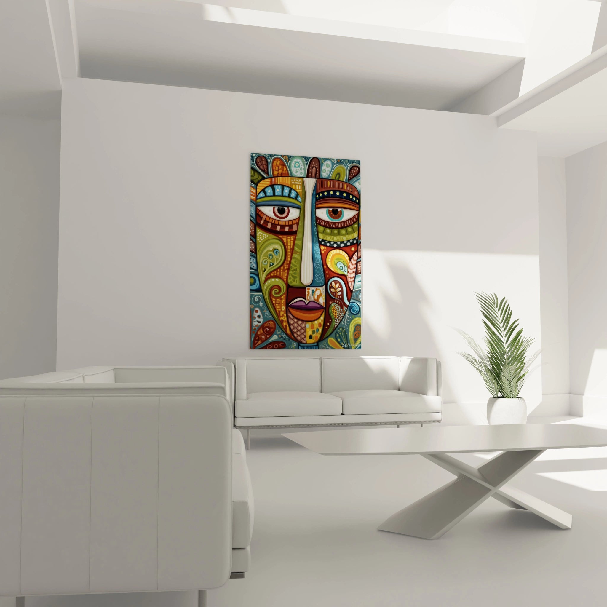 Tableau visage stylisé de Walensky, décor mural coloré pour ajouter du style à votre intérieur