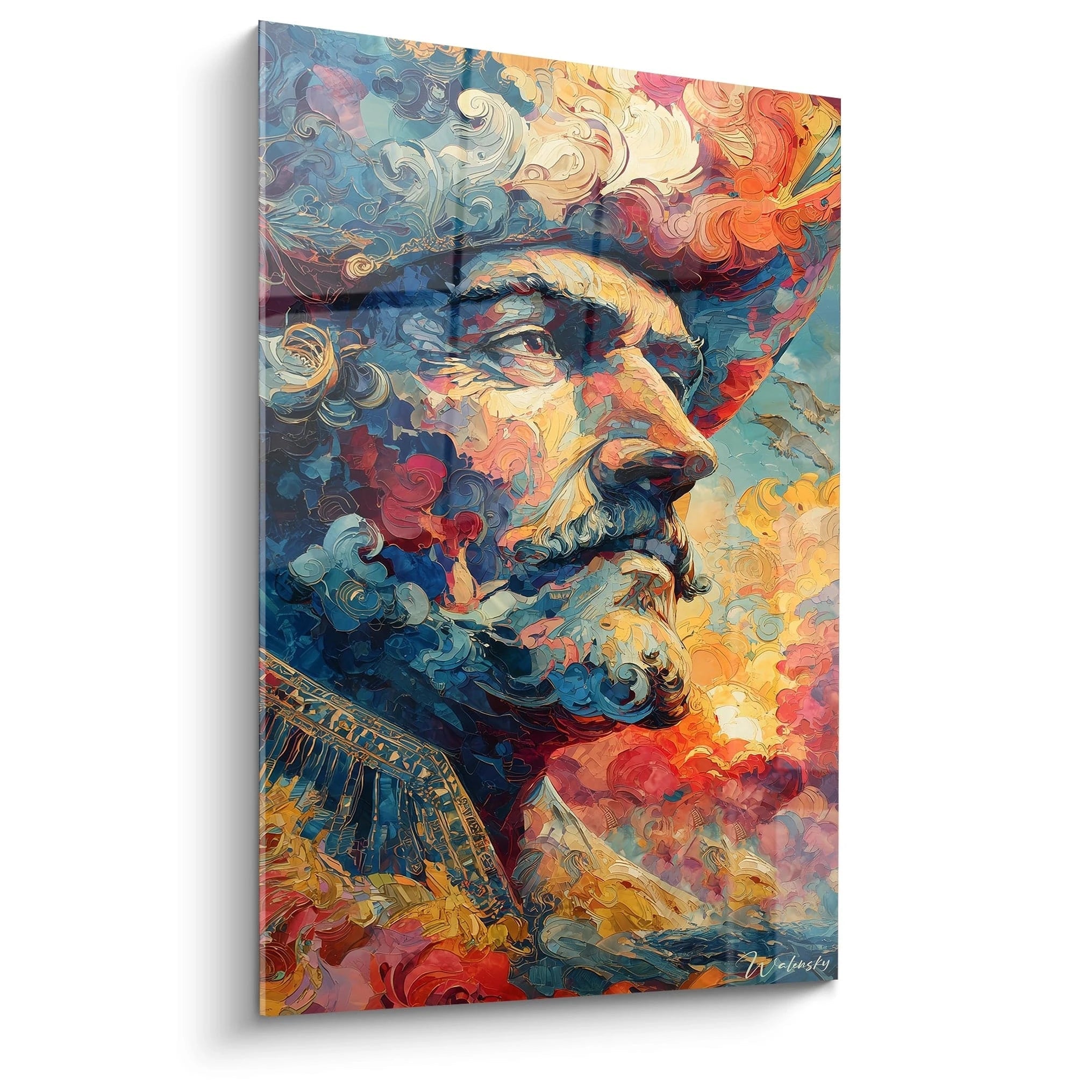Walensky tableau visage émotionnel Christophe Colomb toile murale colorée style peinture abstraite portrait