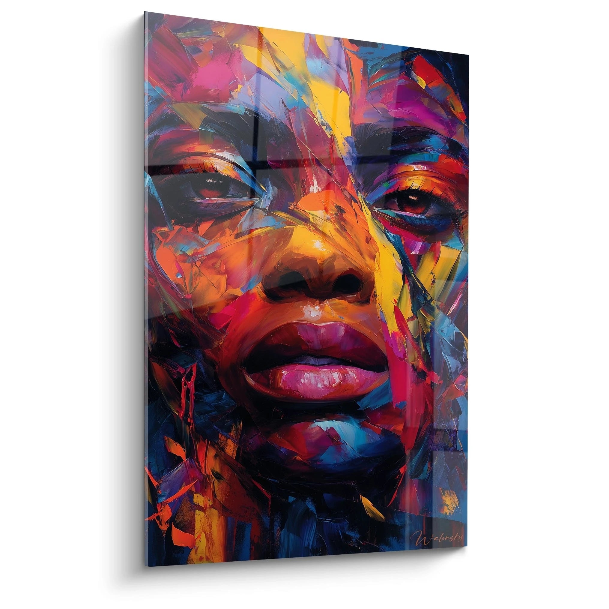 Tableau mural visage africain coloré de Walensky avec des couleurs vives et des détails artistiques