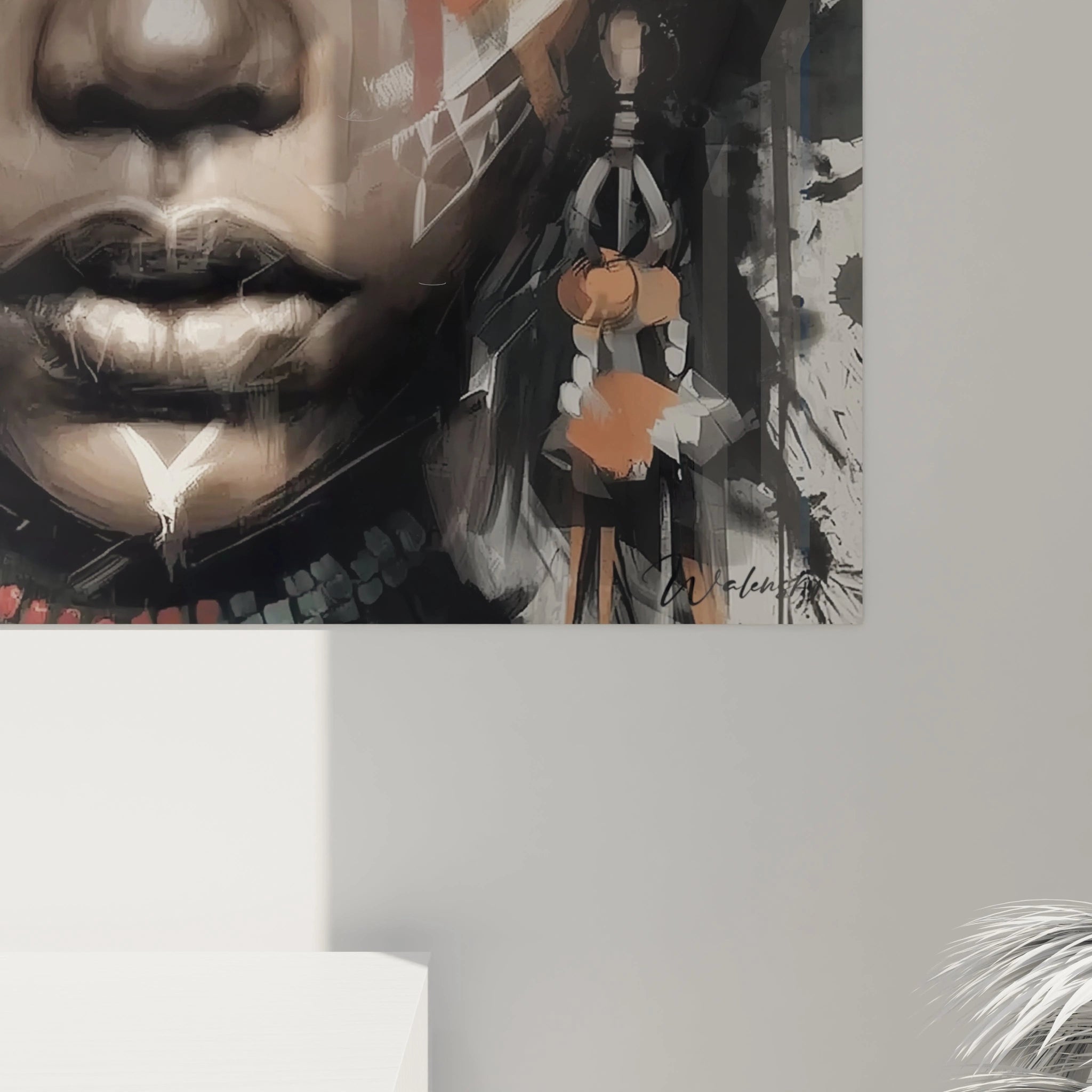 Tableau visage africain art mural représentant un portrait stylisé avec des détails colorés