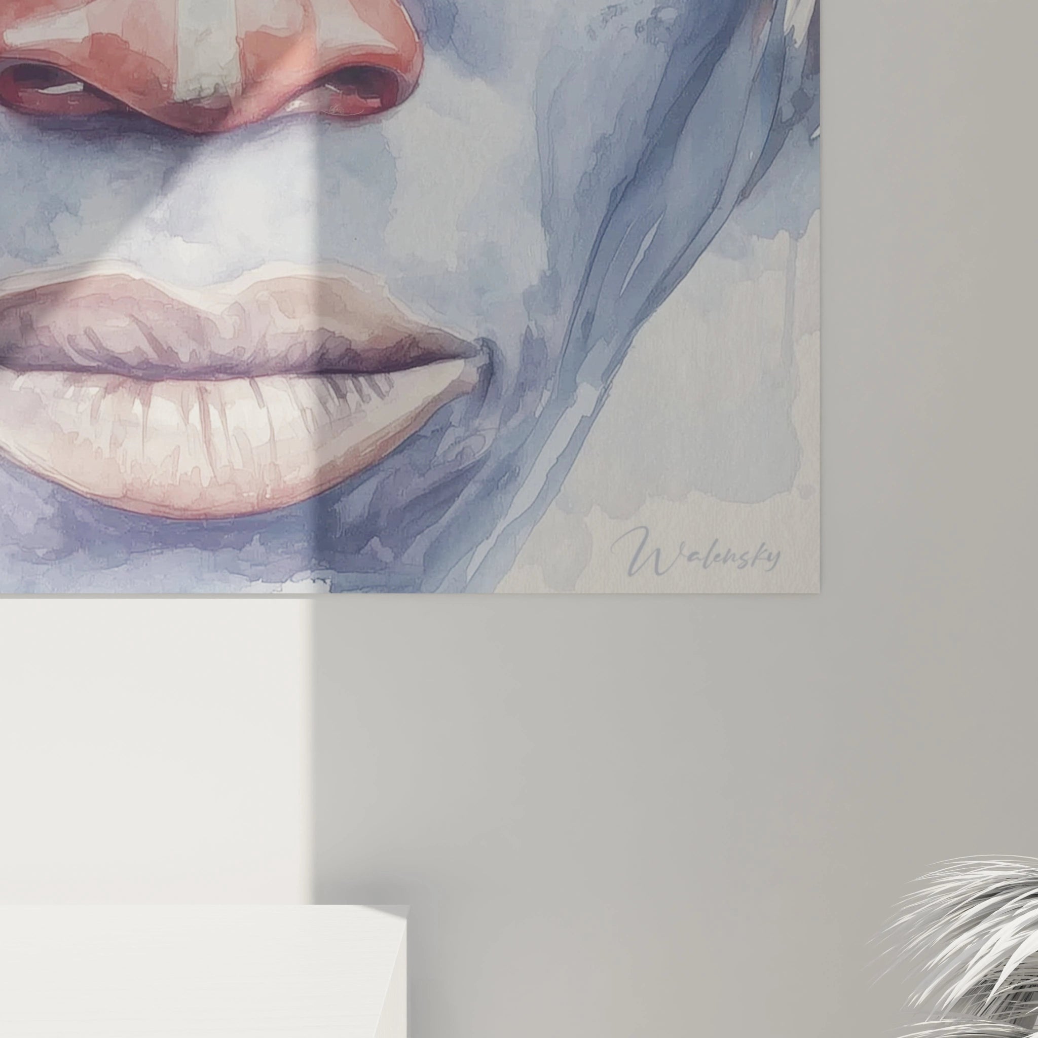 Tableau visage africain de Walensky avec des couleurs douces et des traits expressifs