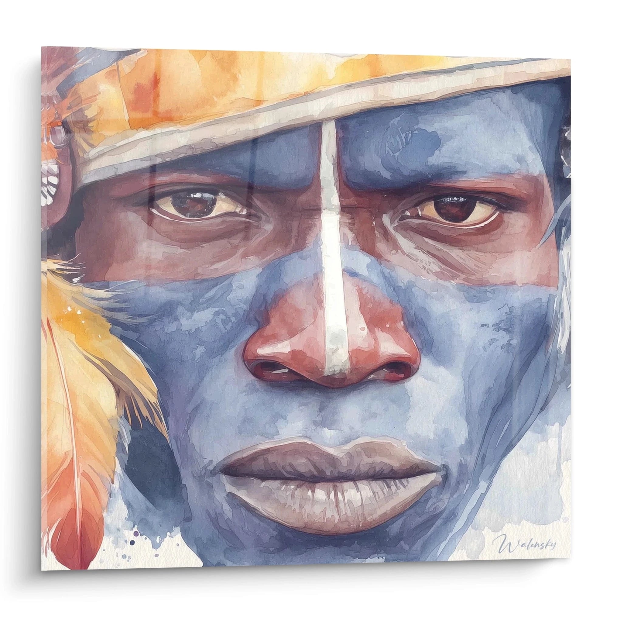 Tableau visage africain de Walensky avec des couleurs vives et un regard saisissant