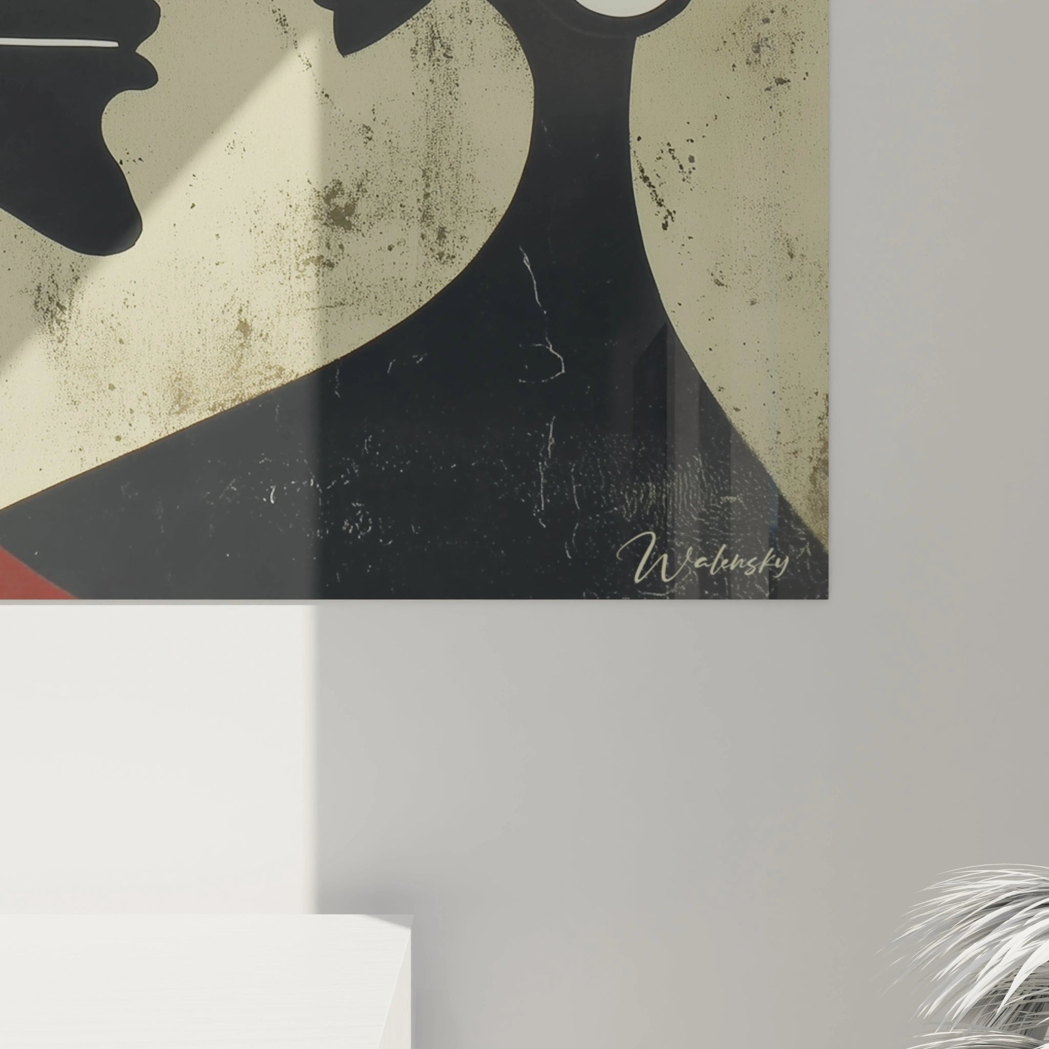 Tableau mural Walensky style visage tribal abstrait en noir beige et rouge texture vieillie tableau art tribal moderne