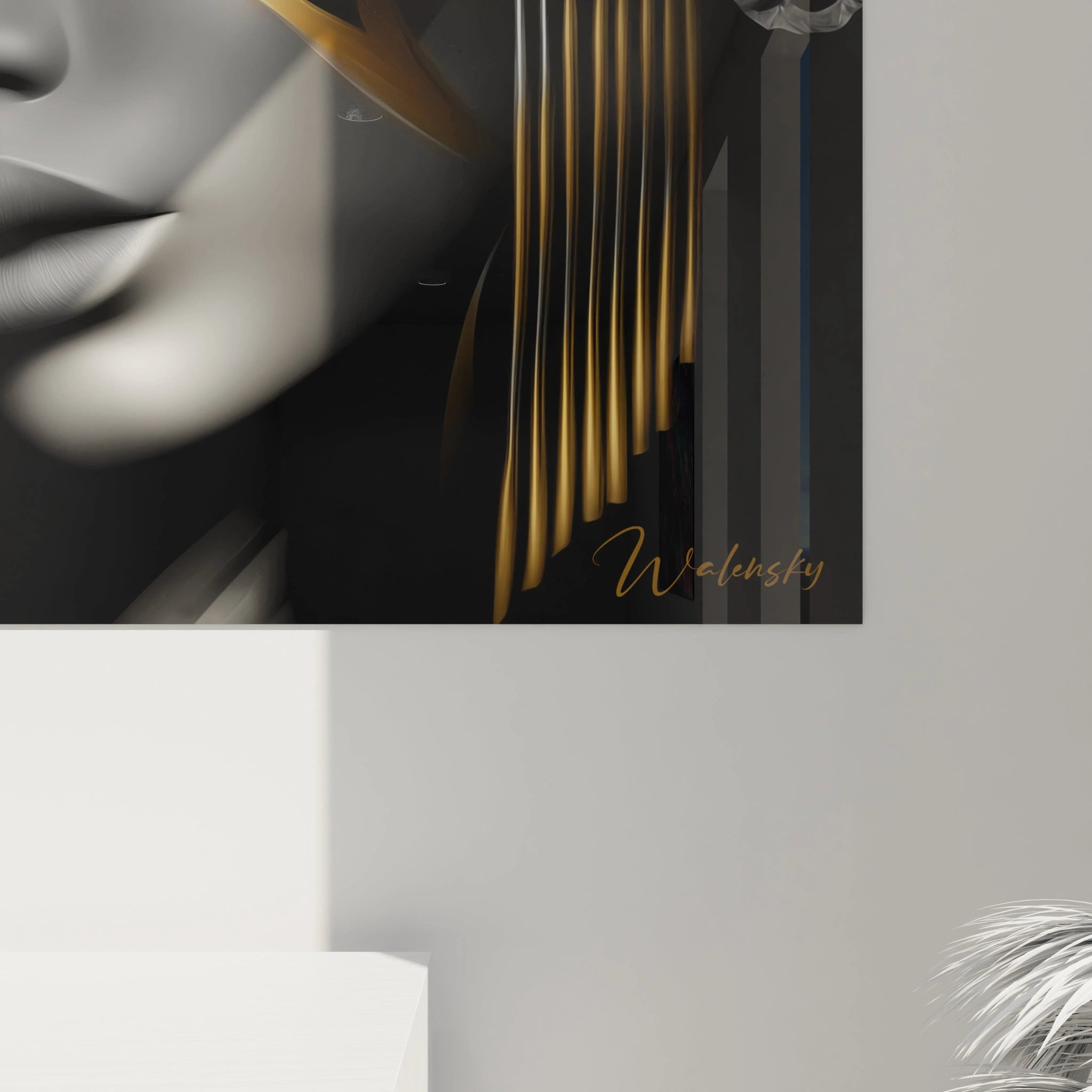 Vue ensemble tableau mural moderne dualité féminine collection or noir déco