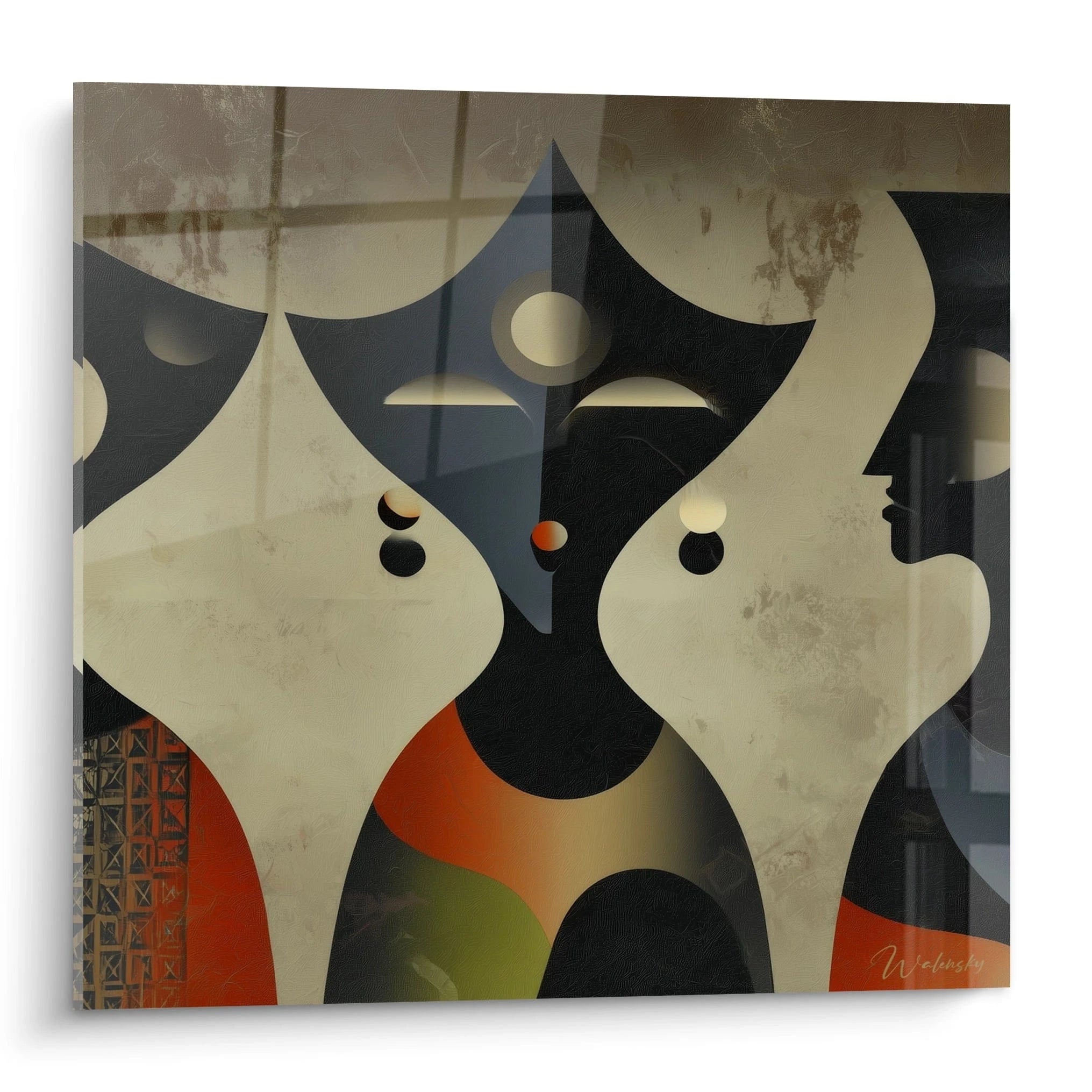 Tableau mural Walensky tableau art tribal silhouettes abstraites noires et ocres sur fond beige style contemporain