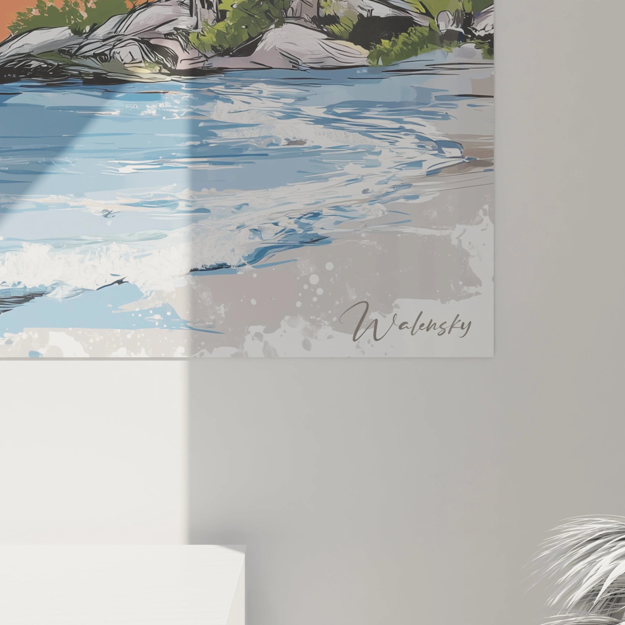 Tableau mural Walensky représentant un tableau voilier coucher de soleil abstrait aux tons sombres et lumineux