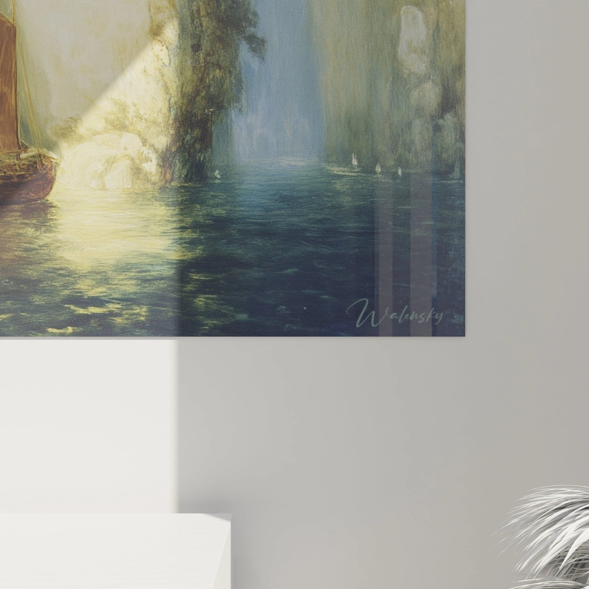 Walensky tableau voilier romantisme peinture murale voilier au soleil près de falaises pour décor salon