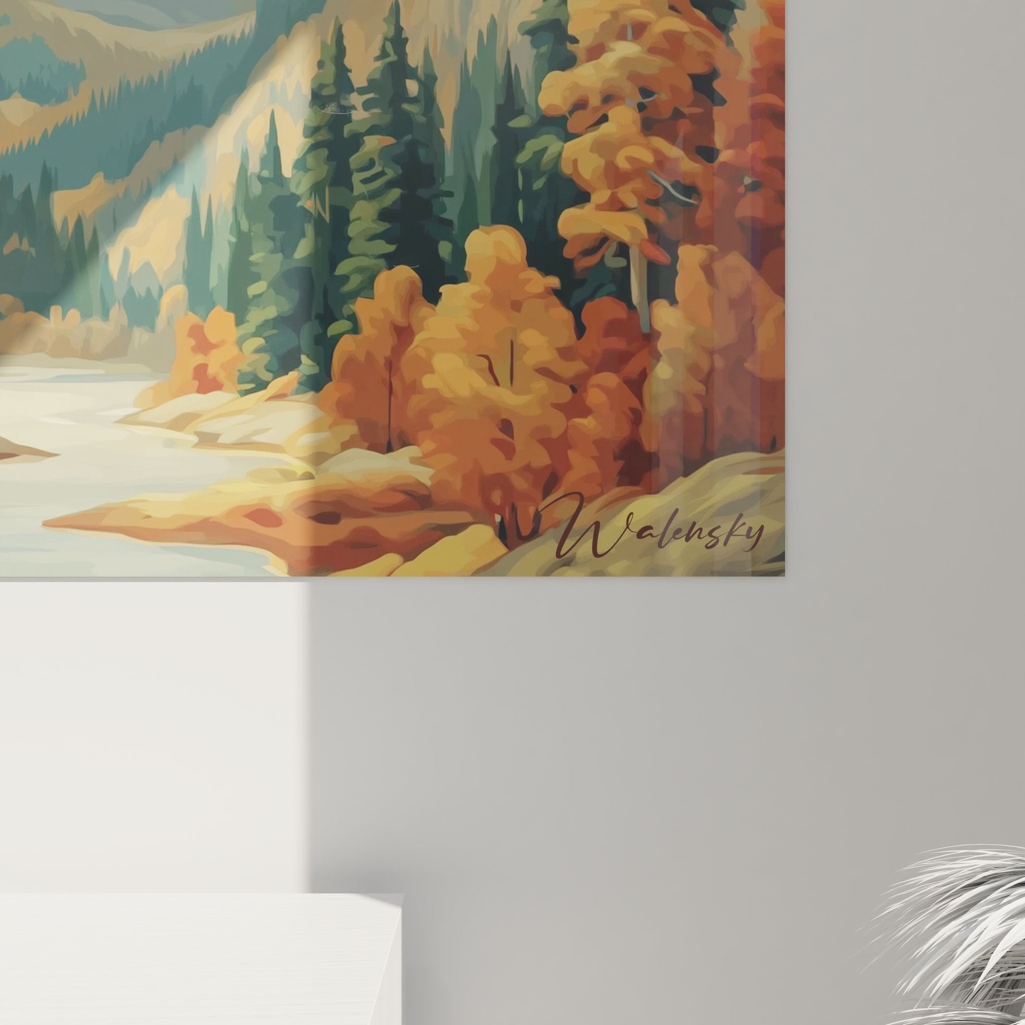 Vue ensemble tableau mural volcanique mont enneigé décoration intérieure moderne