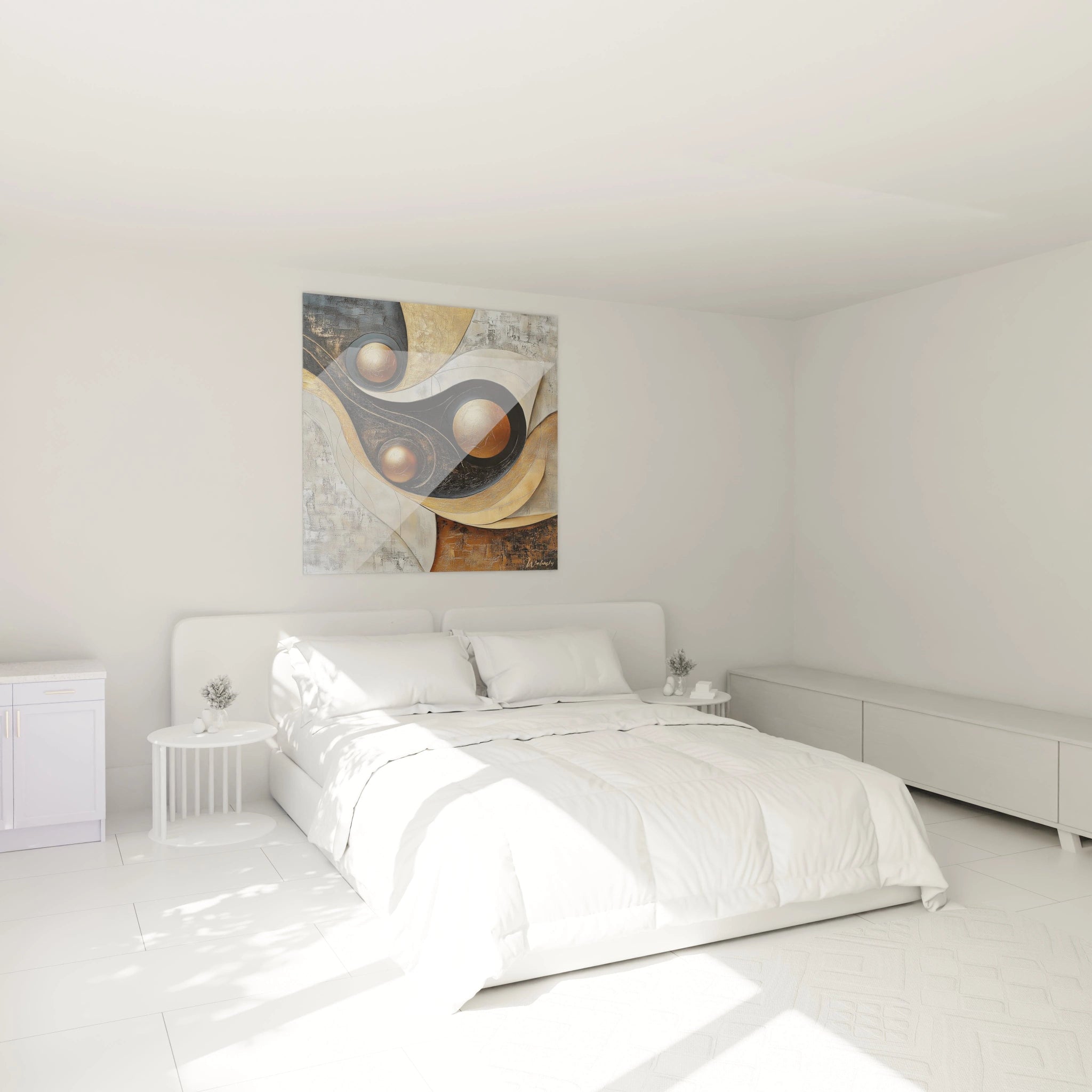 Tableau africain mural Walensky avec léopard des neiges dans une chambre minimaliste blanche