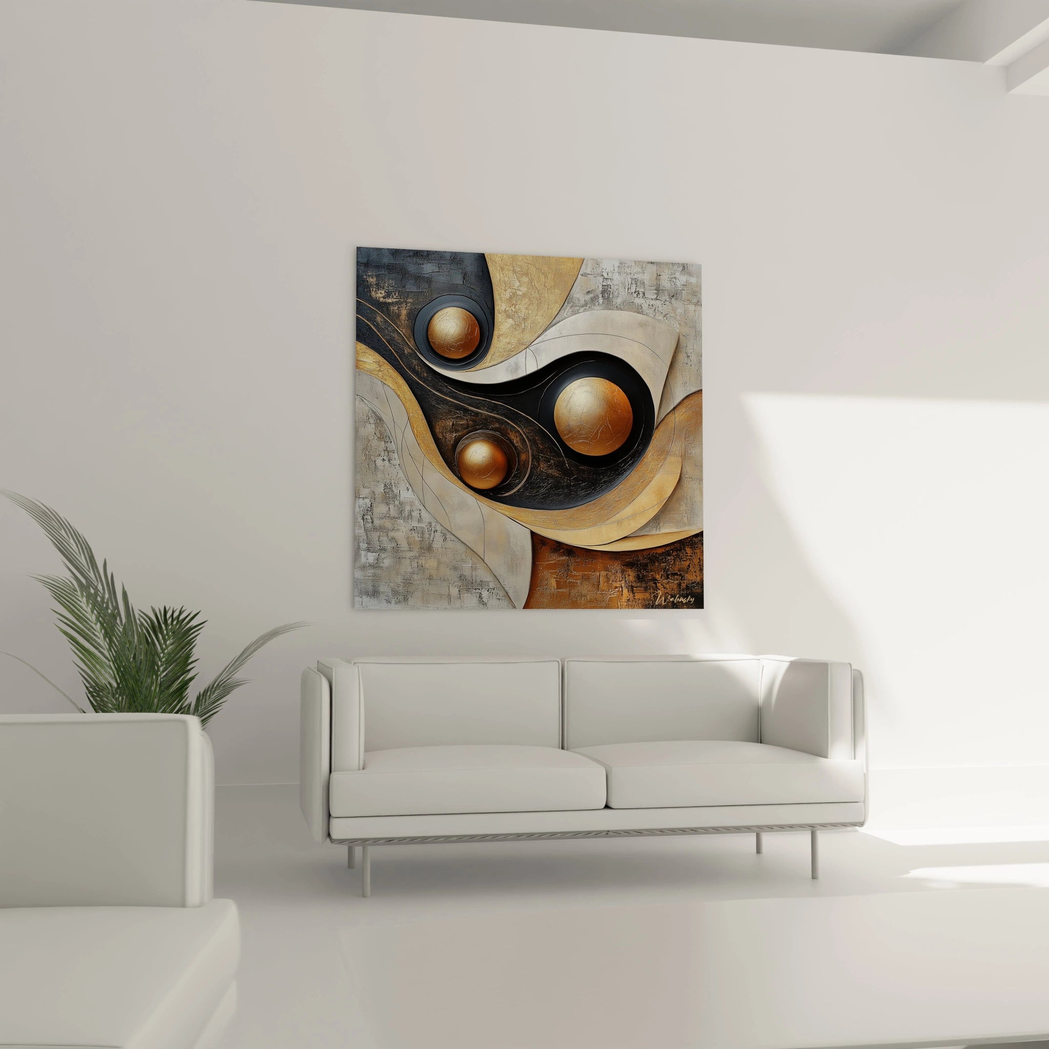 Tableau africain mural Walensky représentant un léopard blanc sur un fond de montagne dans un salon moderne