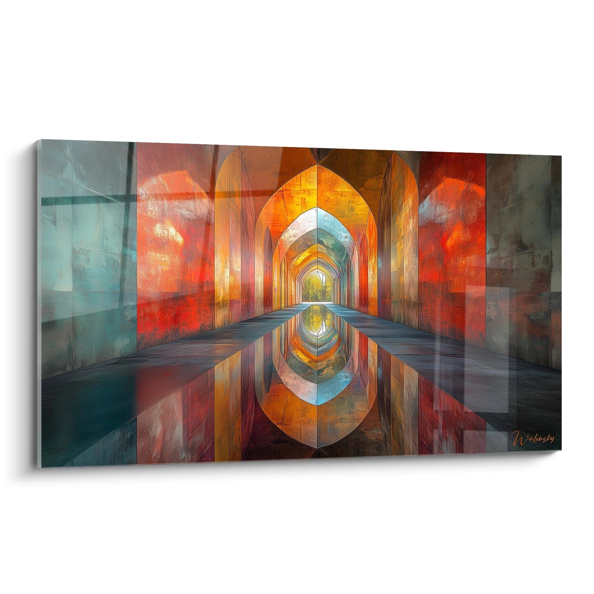 Tableau géométrique abstrait de Walensky avec des couleurs vives et des reflets artistiques