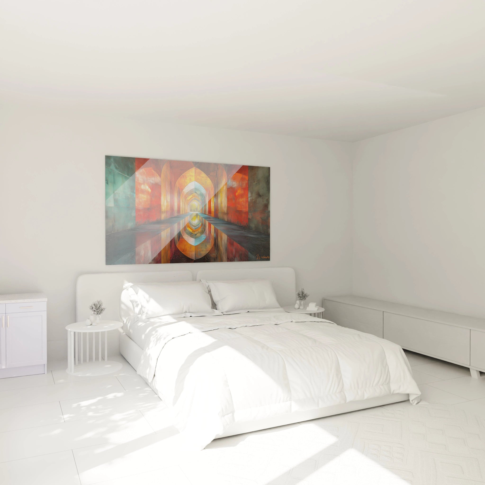 Tableau géométrique abstrait Walensky avec des couleurs vives pour décorer un salon moderne