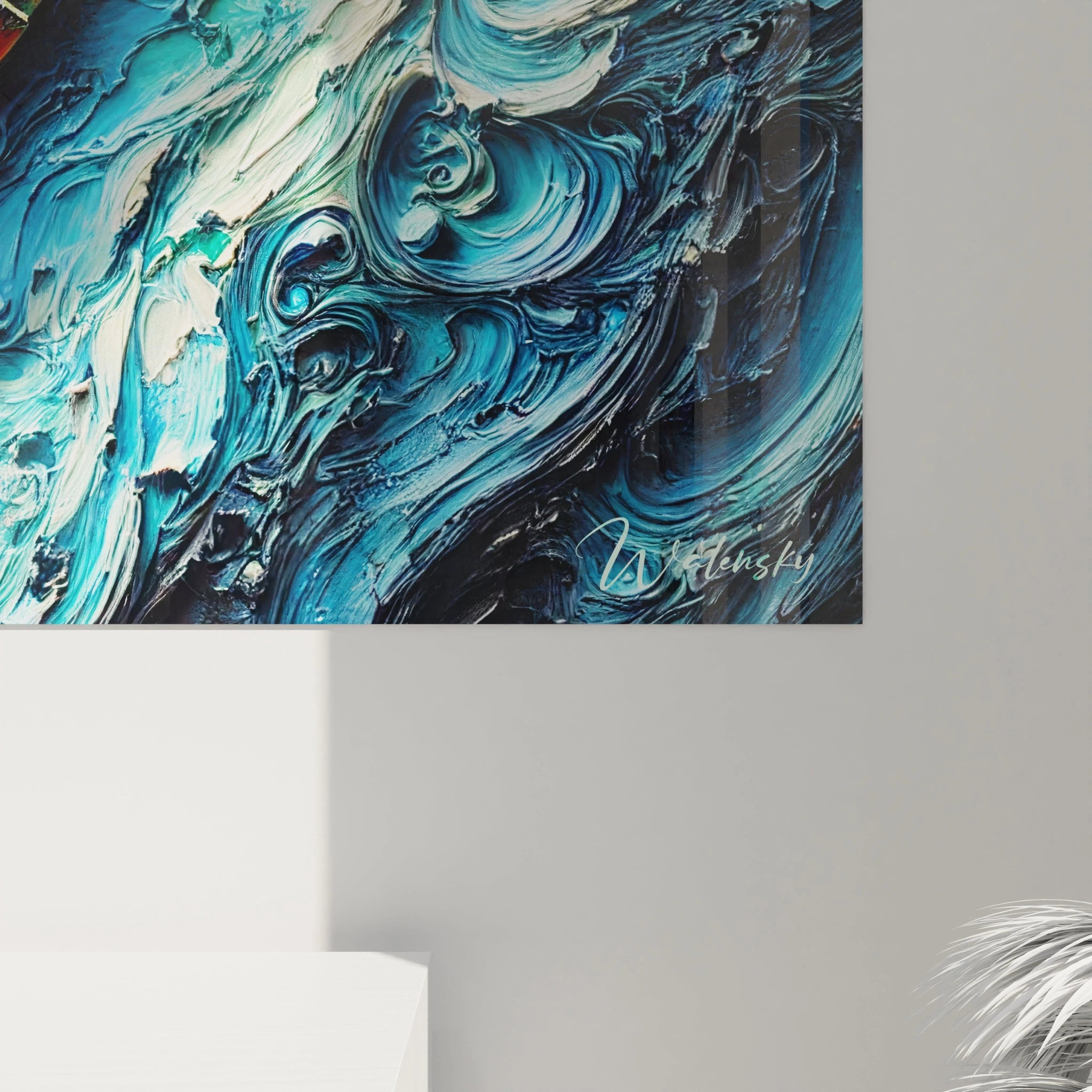 Admirez de près les détails texturés de ce tableau tortue de mer. Sa carapace aux couleurs vives et ses vagues tourbillonnantes créent une sensation de mouvement et de profondeur fascinante.