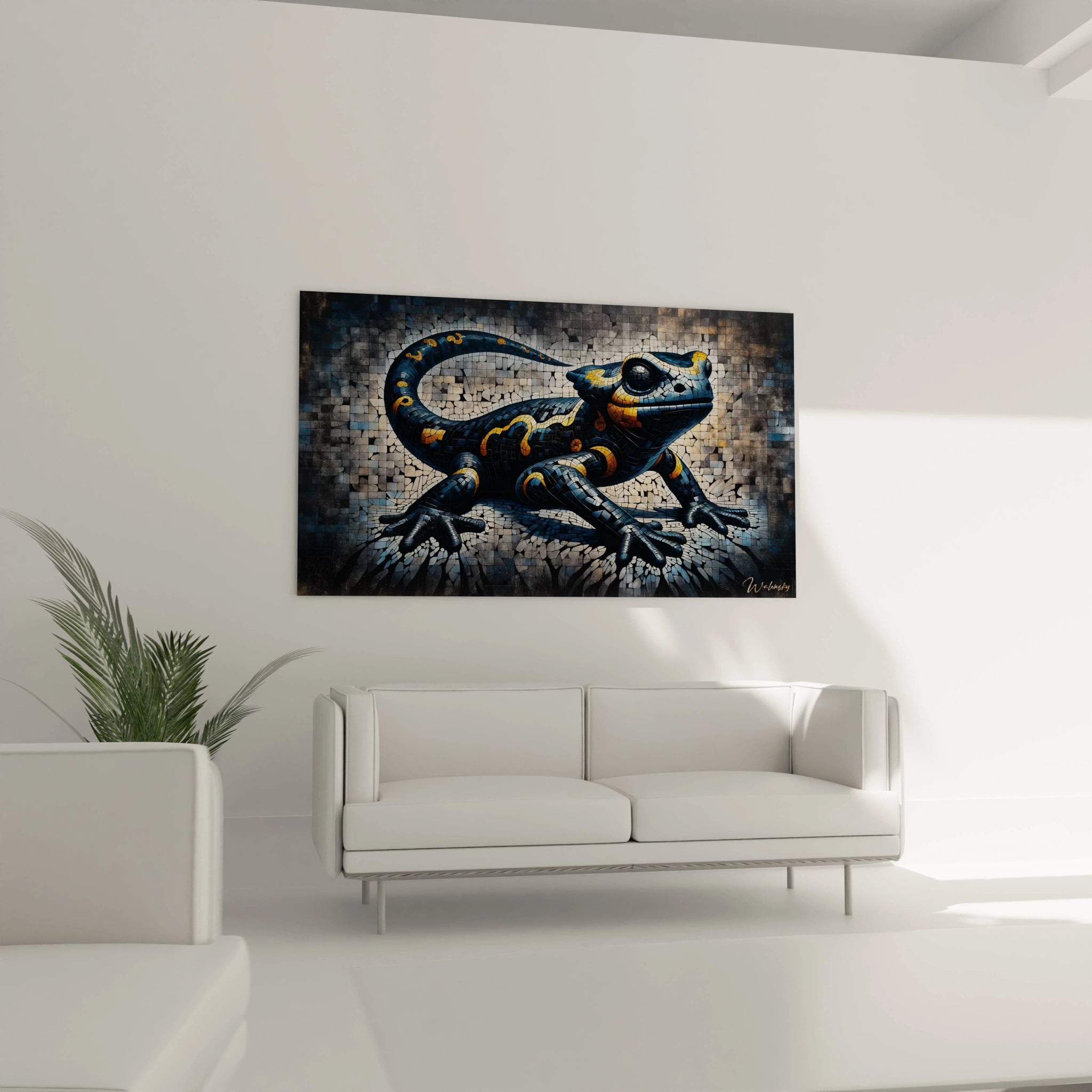 Sublimez votre salon avec ce tableau Mosaique accroché au-dessus du canapé, un point focal vibrant et inspirant qui attire tous les regards.