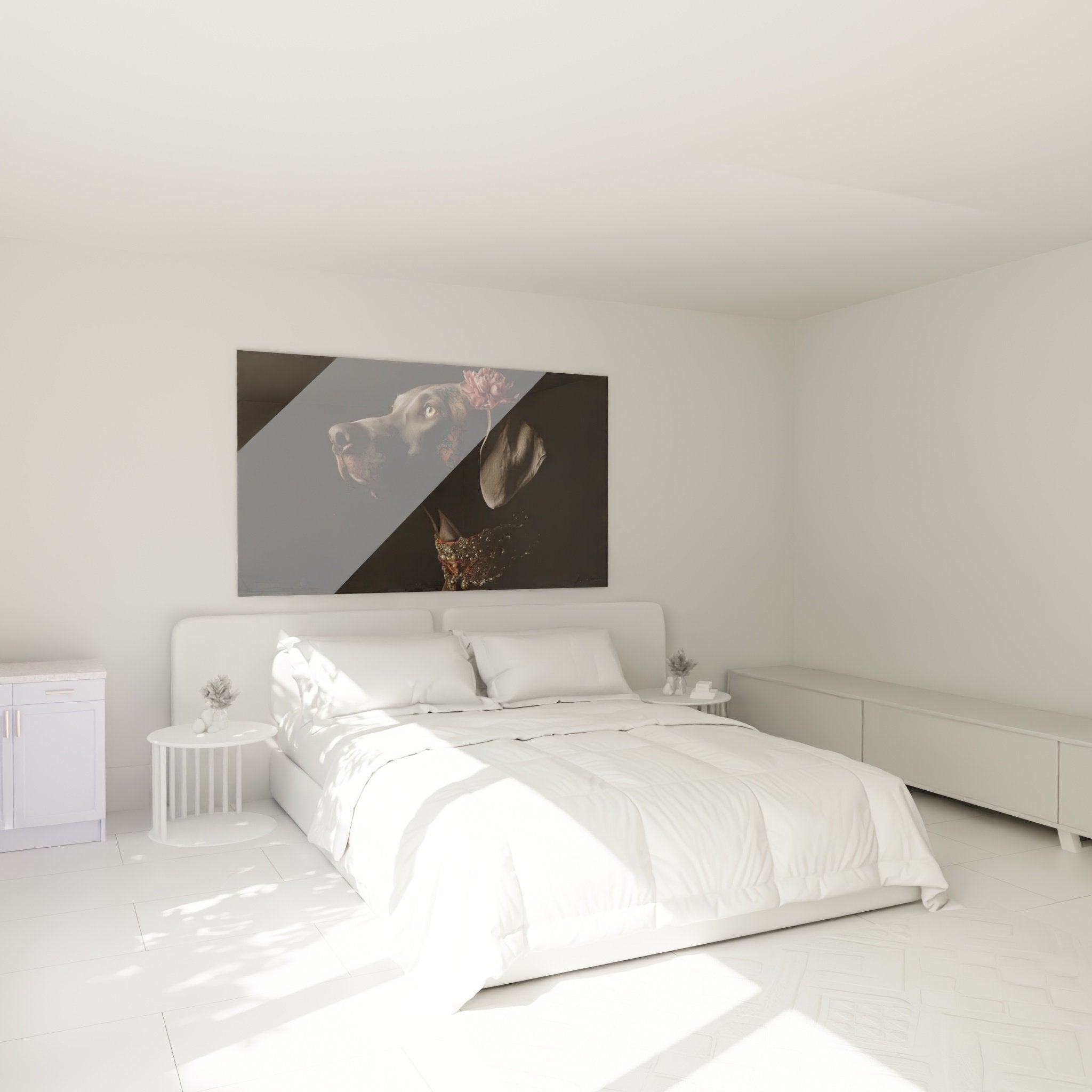 Tableau weimaraner decoratif chambre moderne mur gris ambiance contemporaine chien artistique