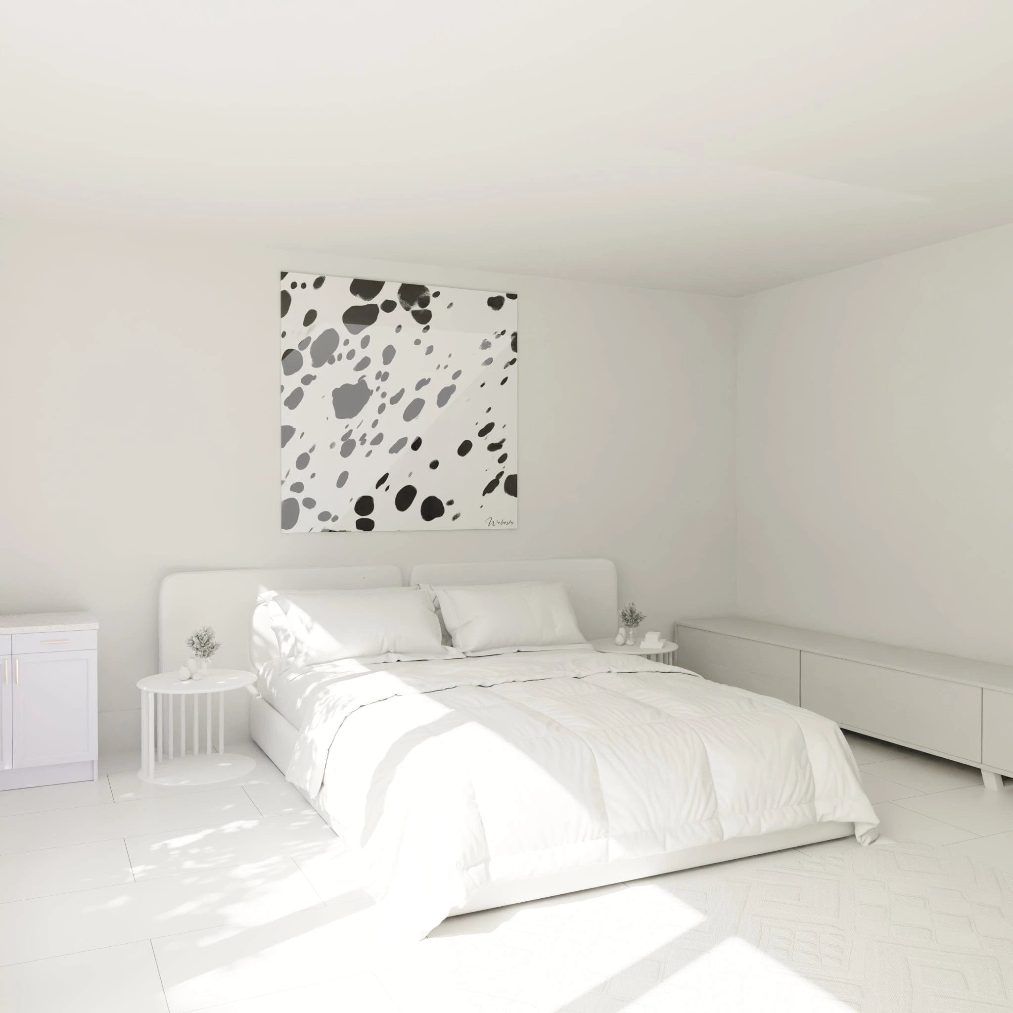 Tableau tacheté noir et blanc de Walensky dans une chambre moderne lumineuse