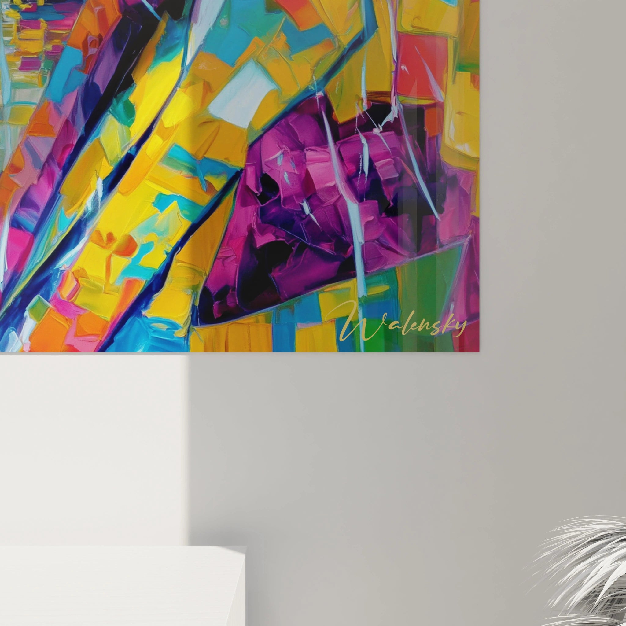 Tableau mural Walensky abstrait aux couleurs vives et formes geometriques en gros plan tableau Winston Churchill contemporain