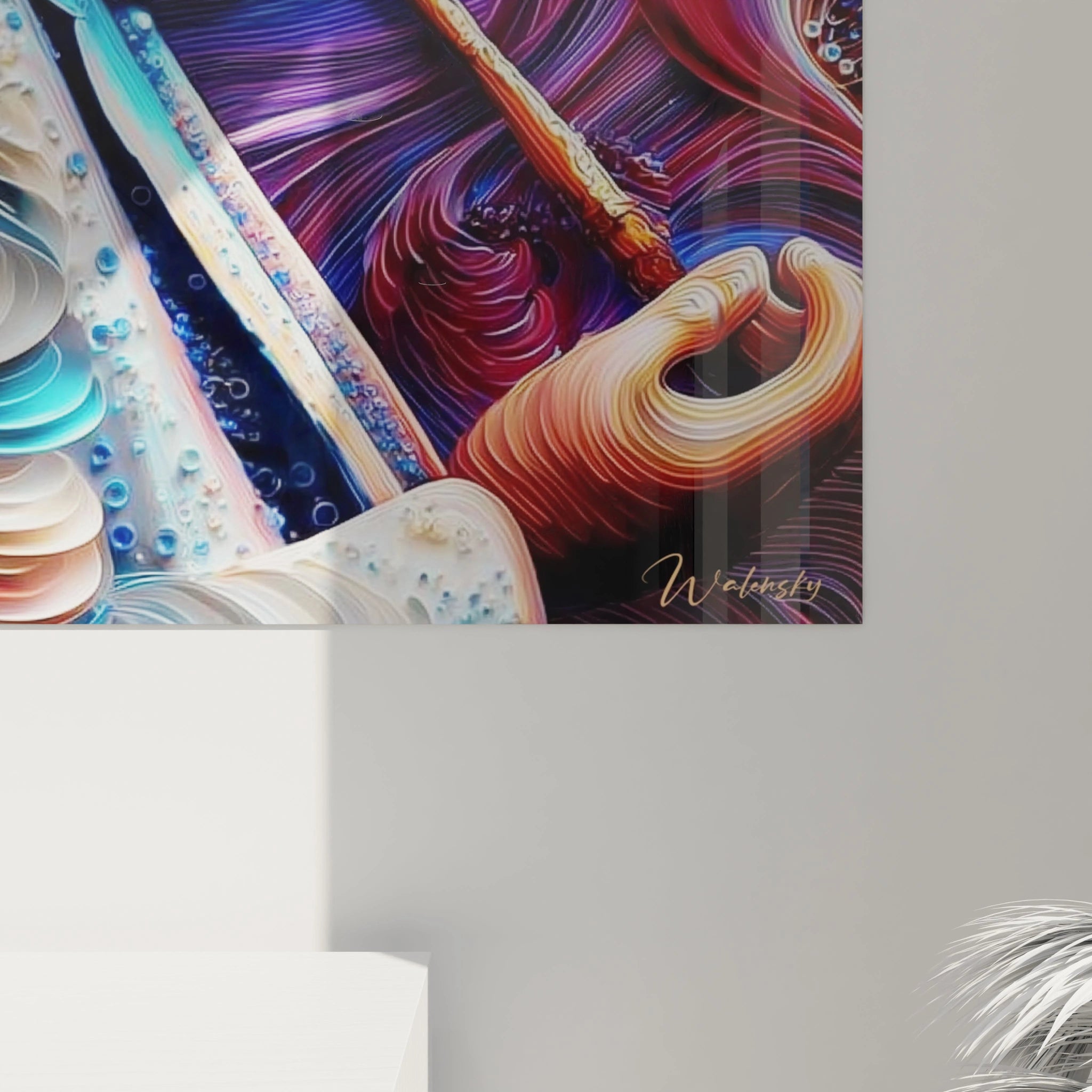 Tableau mural Walensky coloré abstrait gros plan avec texture et signature tableau Winston Churchill moderne pour salon