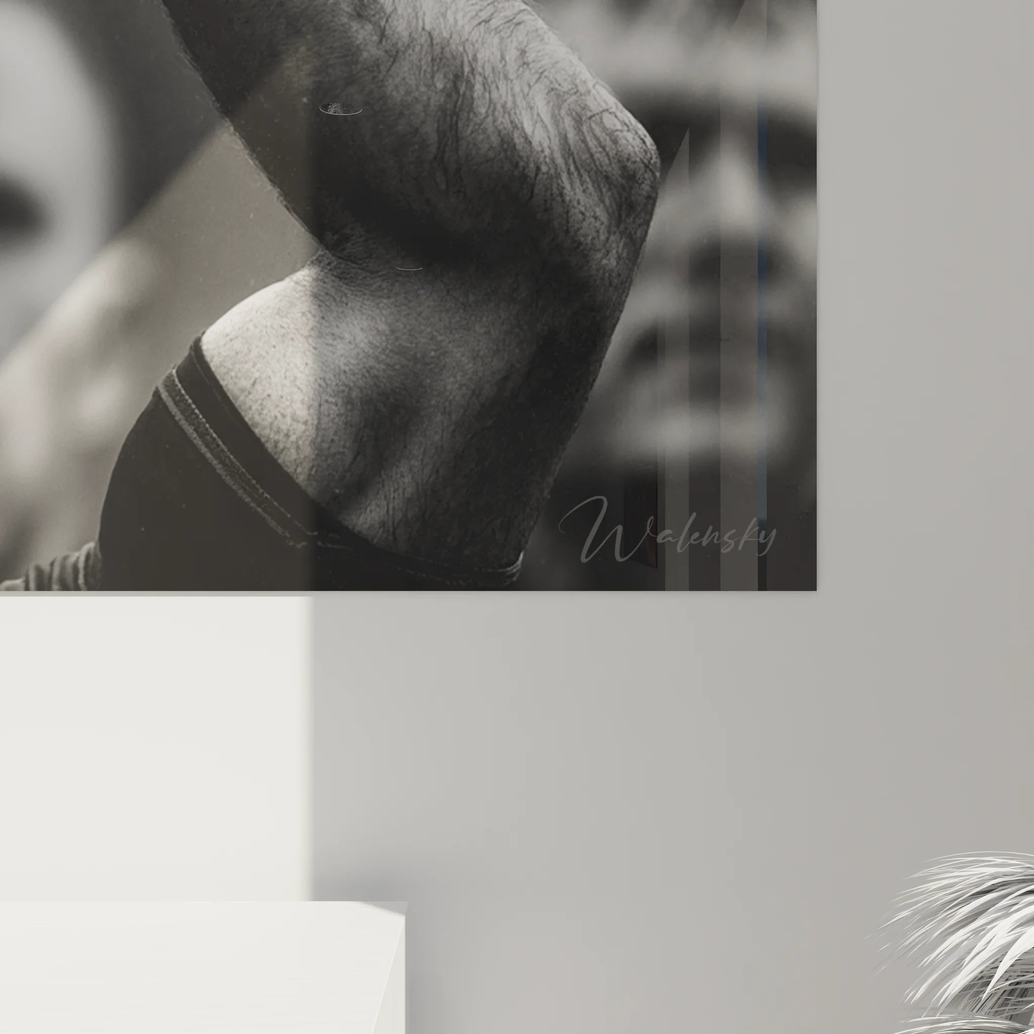 Vue d'ensemble tableau XXL basketball noir et blanc dans intérieur contemporain