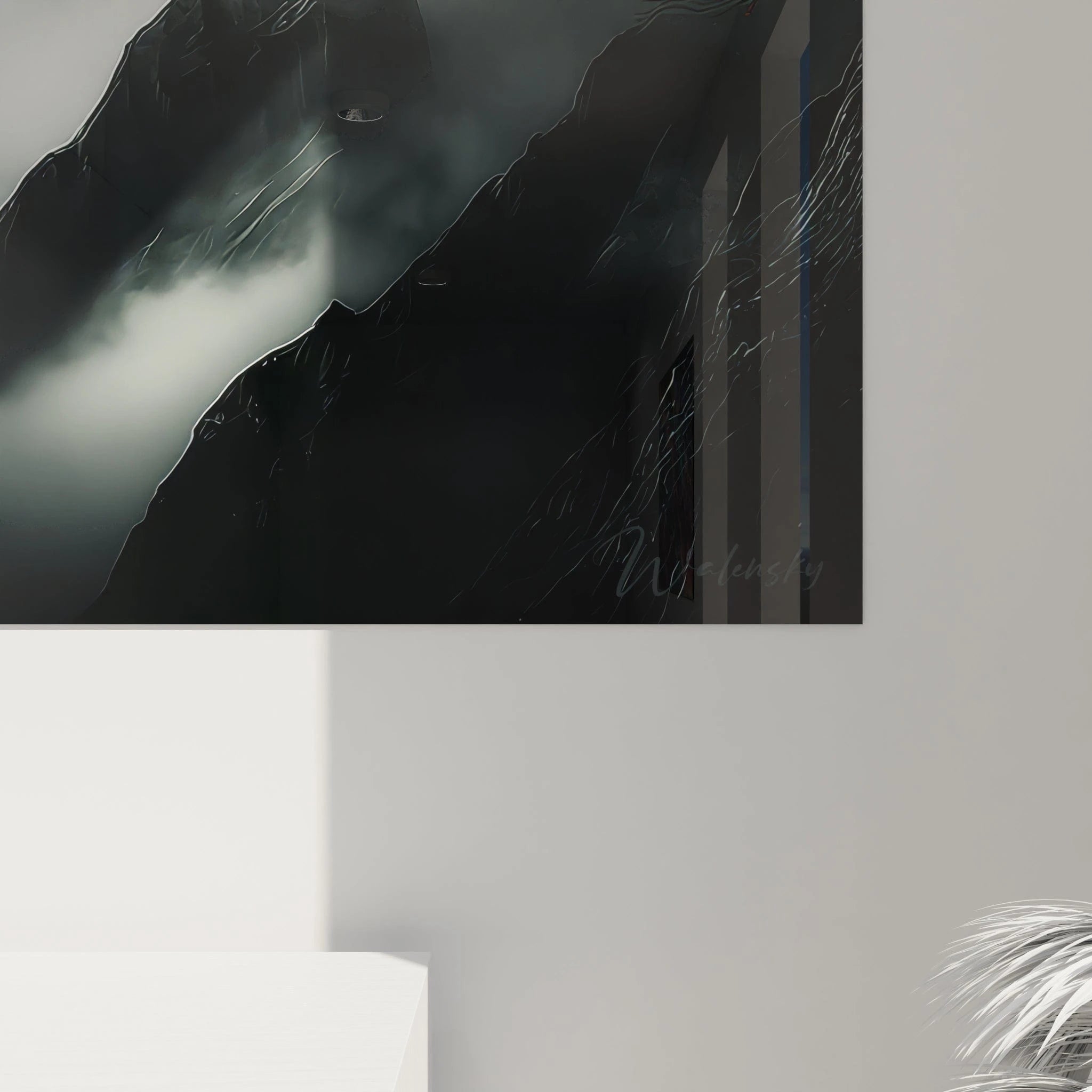 Vue ensemble tableau yeti mystique montagnes art mural fantastique décoration intérieur moderne paysage alpin