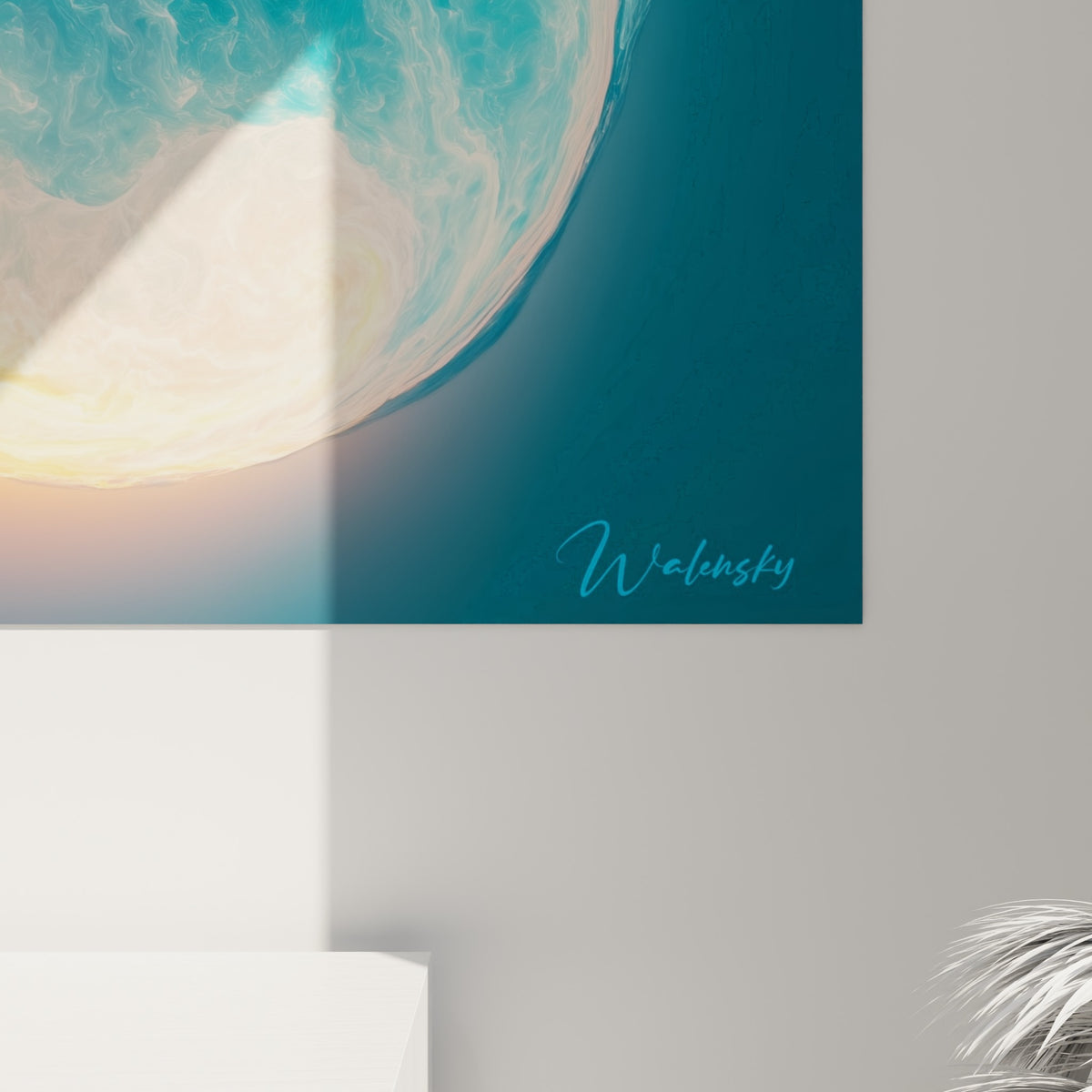Texture vaporeuse des flammes orange et des volutes bleu turquoise du tableau Yin Yang en gros plan