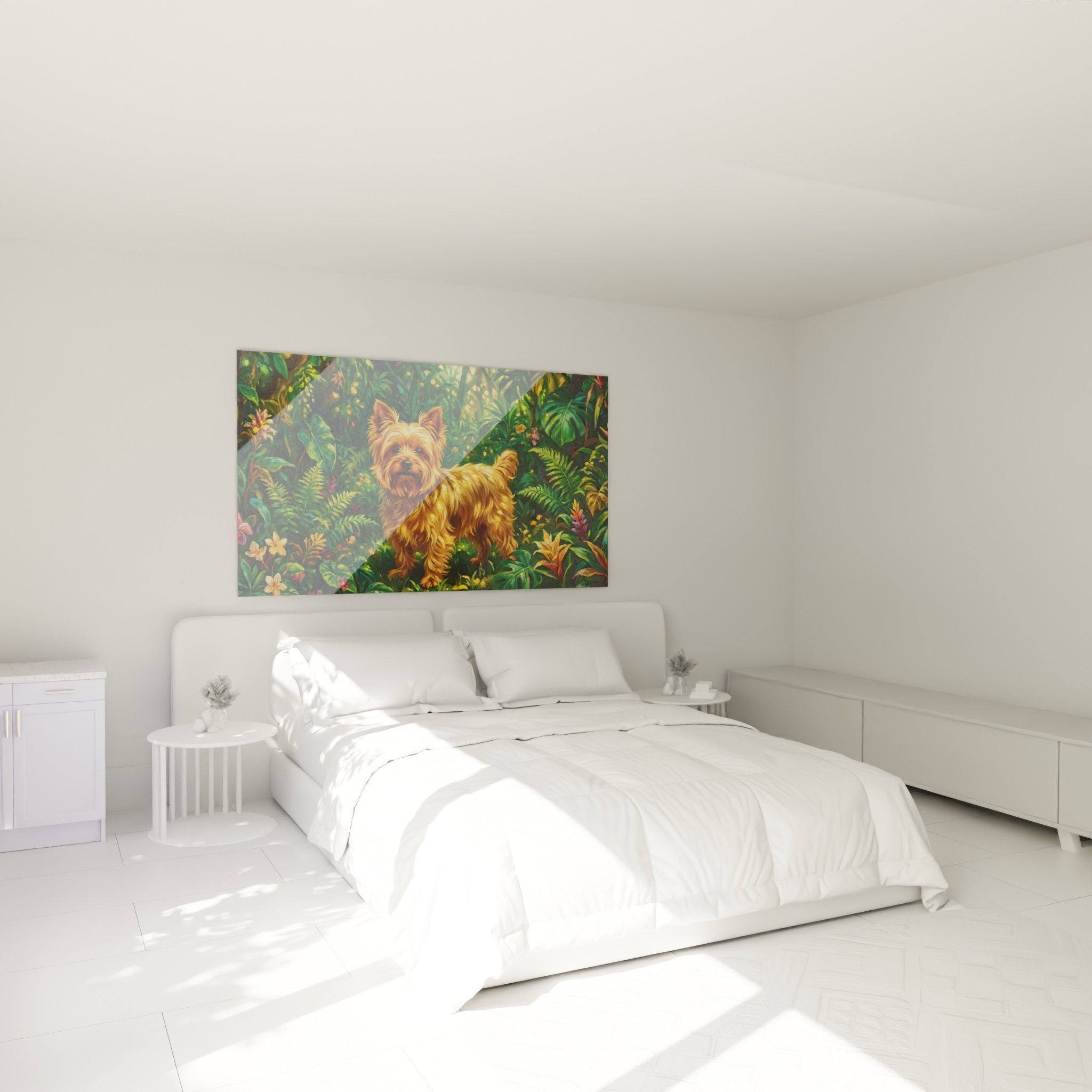 Tableau Yorkshire Terrier jungle tropicale accroche au mur chambre decoration murale chien