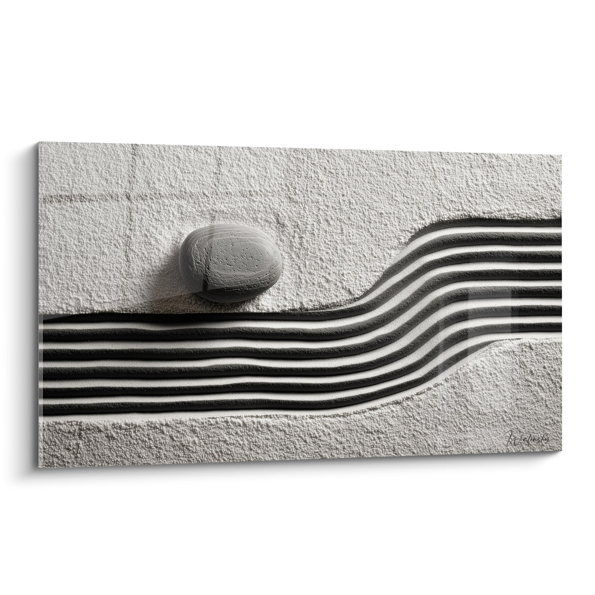 zen black and white pebble smooth stone wavy lines sand textured granular soothing wall art decor