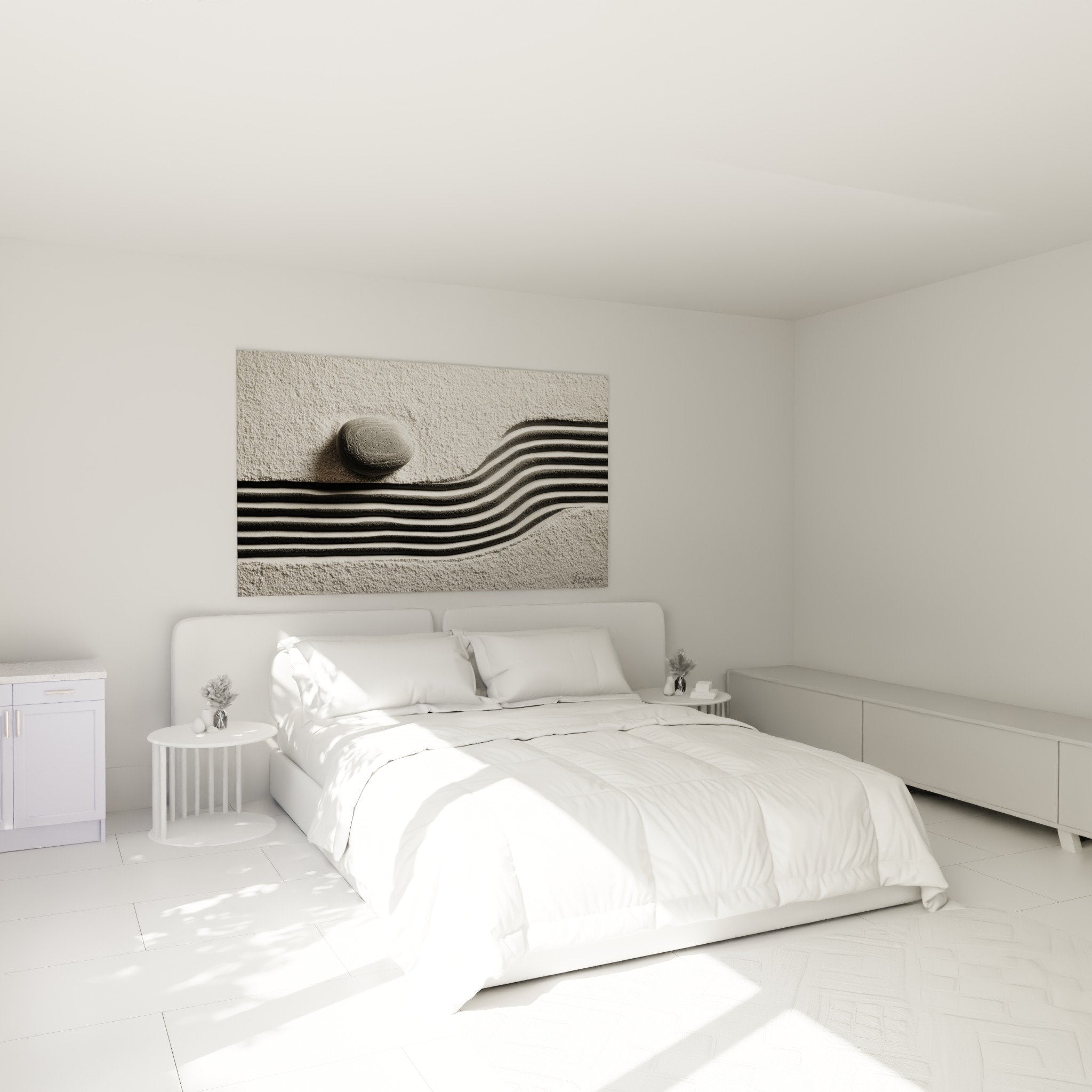 zen pebble ripples black white wall art bedroom decor minimalist serene