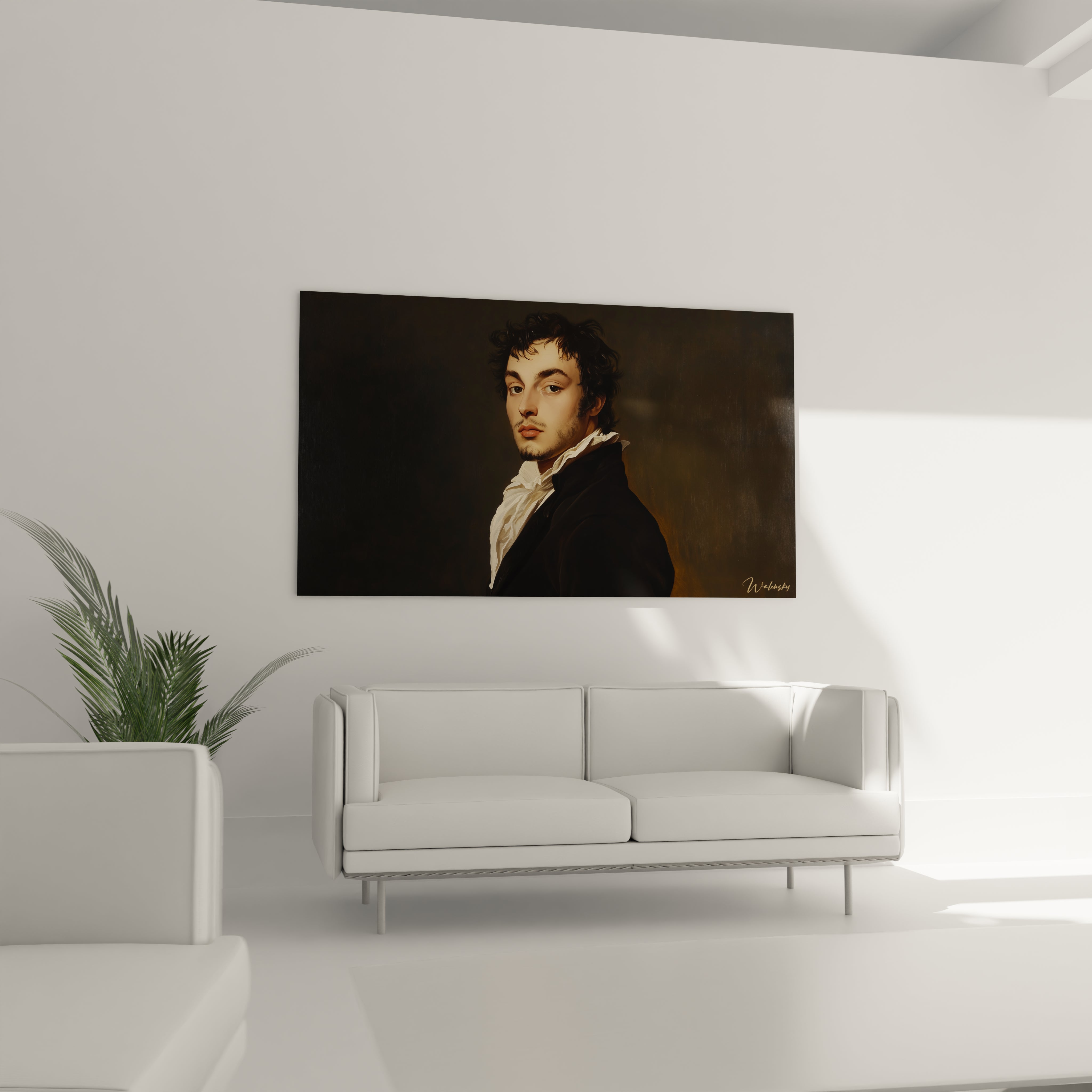 Un tableau Jean-Auguste-Dominique Ingres montrant un homme de trois quarts, vêtu de noir avec une chemise blanche plissée, des textures lisses et des tons de beige, noir et blanc dominants.