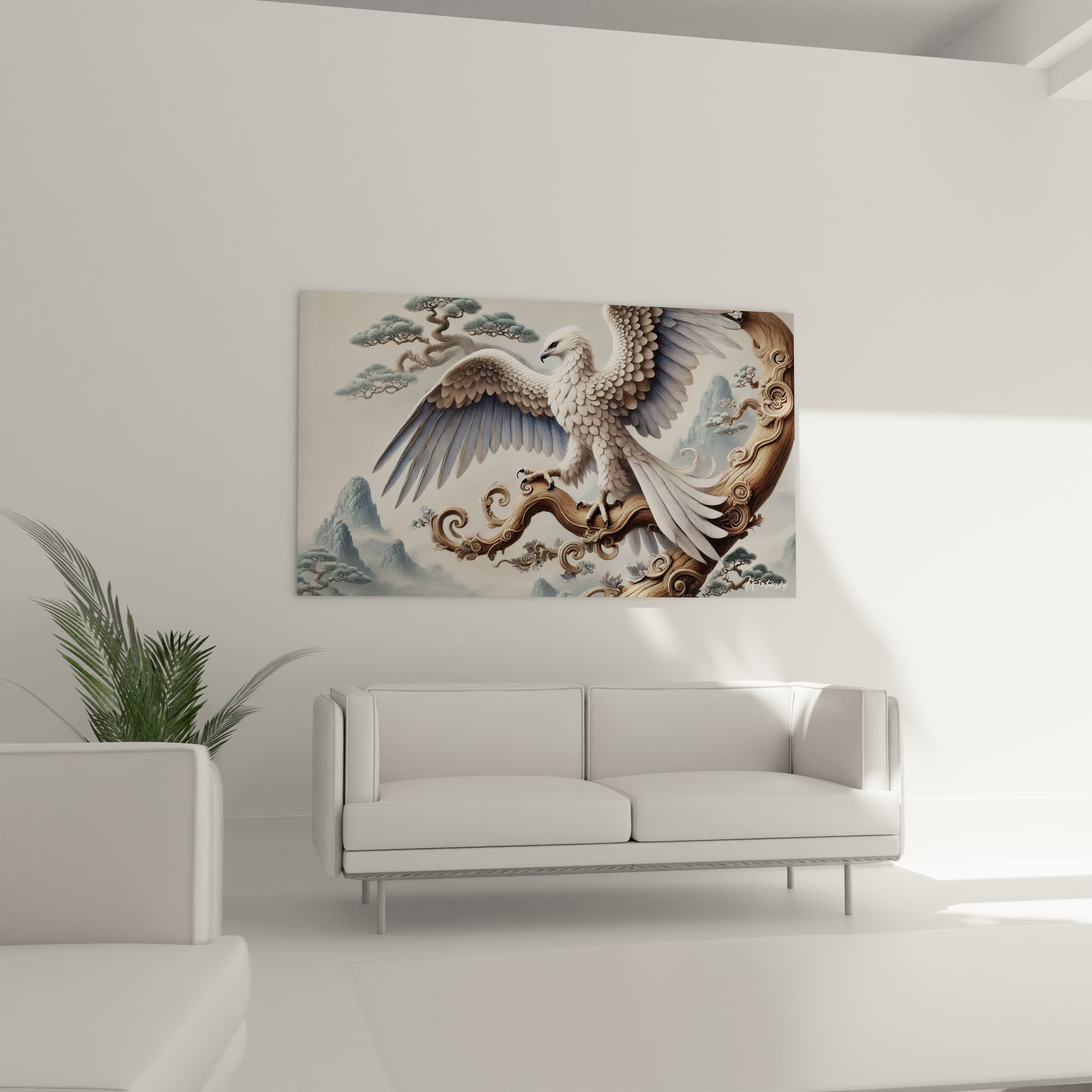 Apportez une touche de majesté à votre salon avec ce tableau aigle au-dessus du canapé. La puissance et la grâce de l’aigle transforment l’espace, créant une ambiance raffinée et équilibrée.