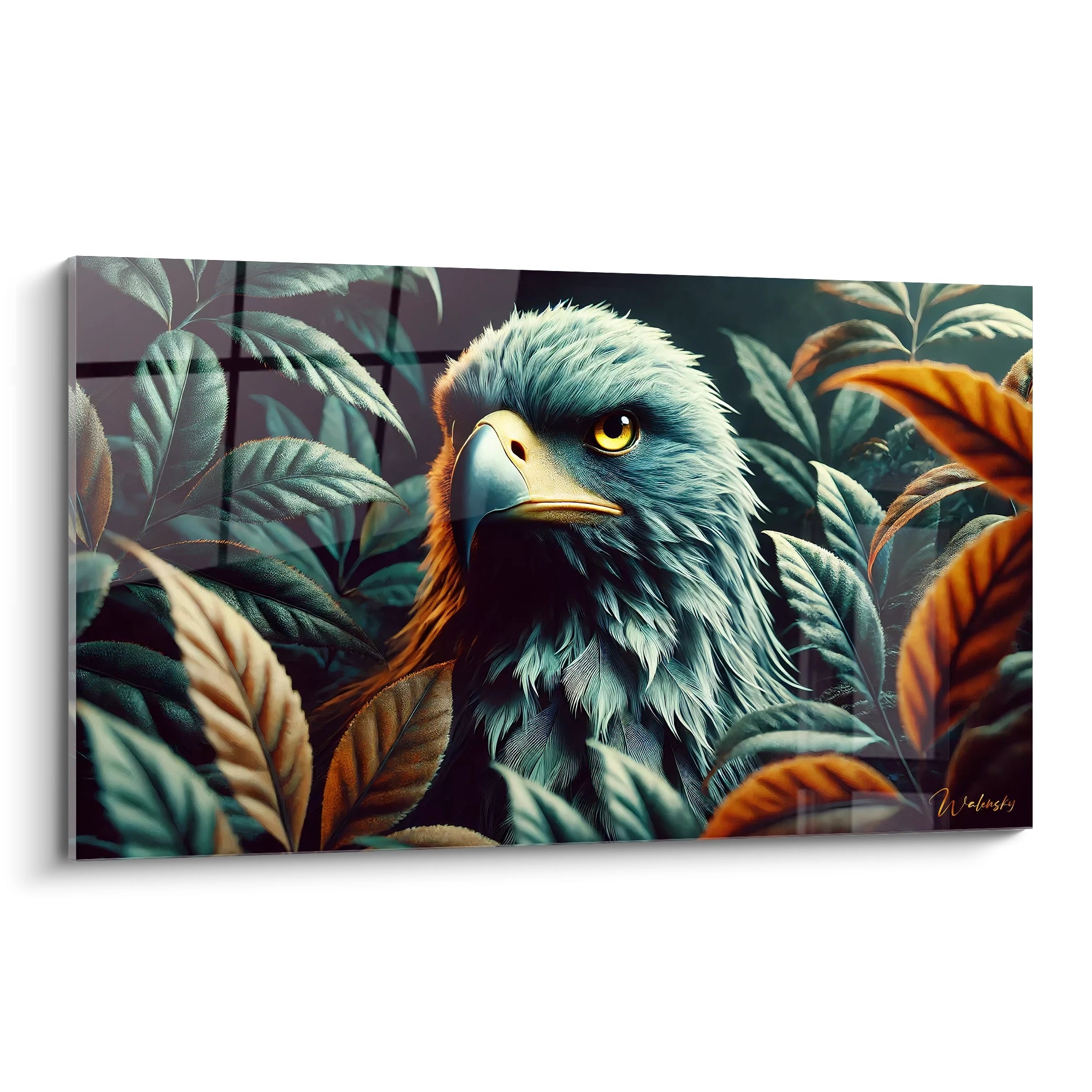 tableau aigle vu de biais avec des details impressionnants. La force et la sagesse de l aigle transparaissent dans chaque plume. Ce chef d œuvre contemporain ajoute une touche majestueuse a n importe quel espace.